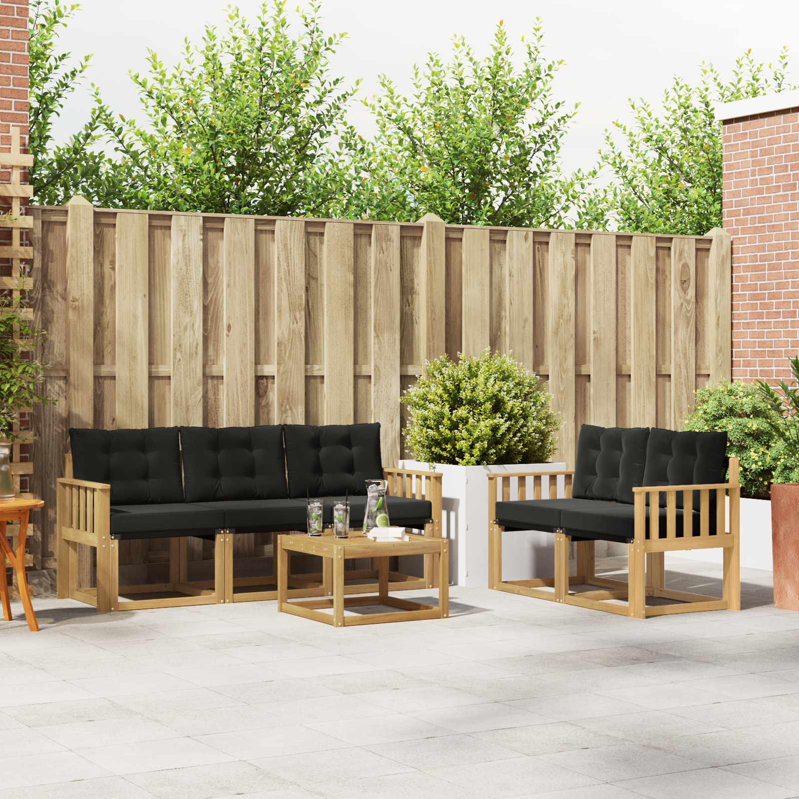 vidaXL Buiten bankenset met kussen 6 pcs Natuurlijk en Crème