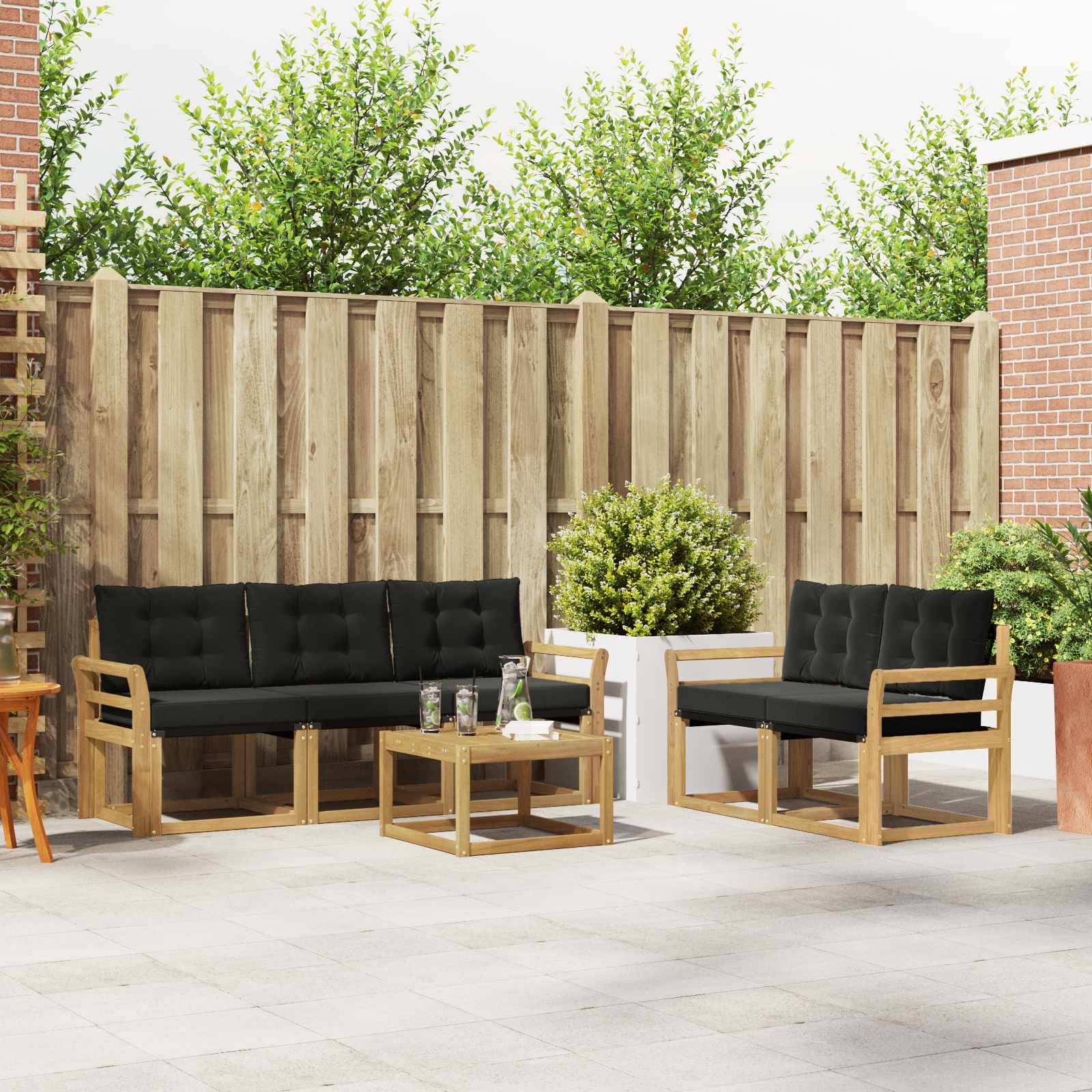 vidaXL Buiten bankenset met kussen 6 pcs Natuurlijk en Crème