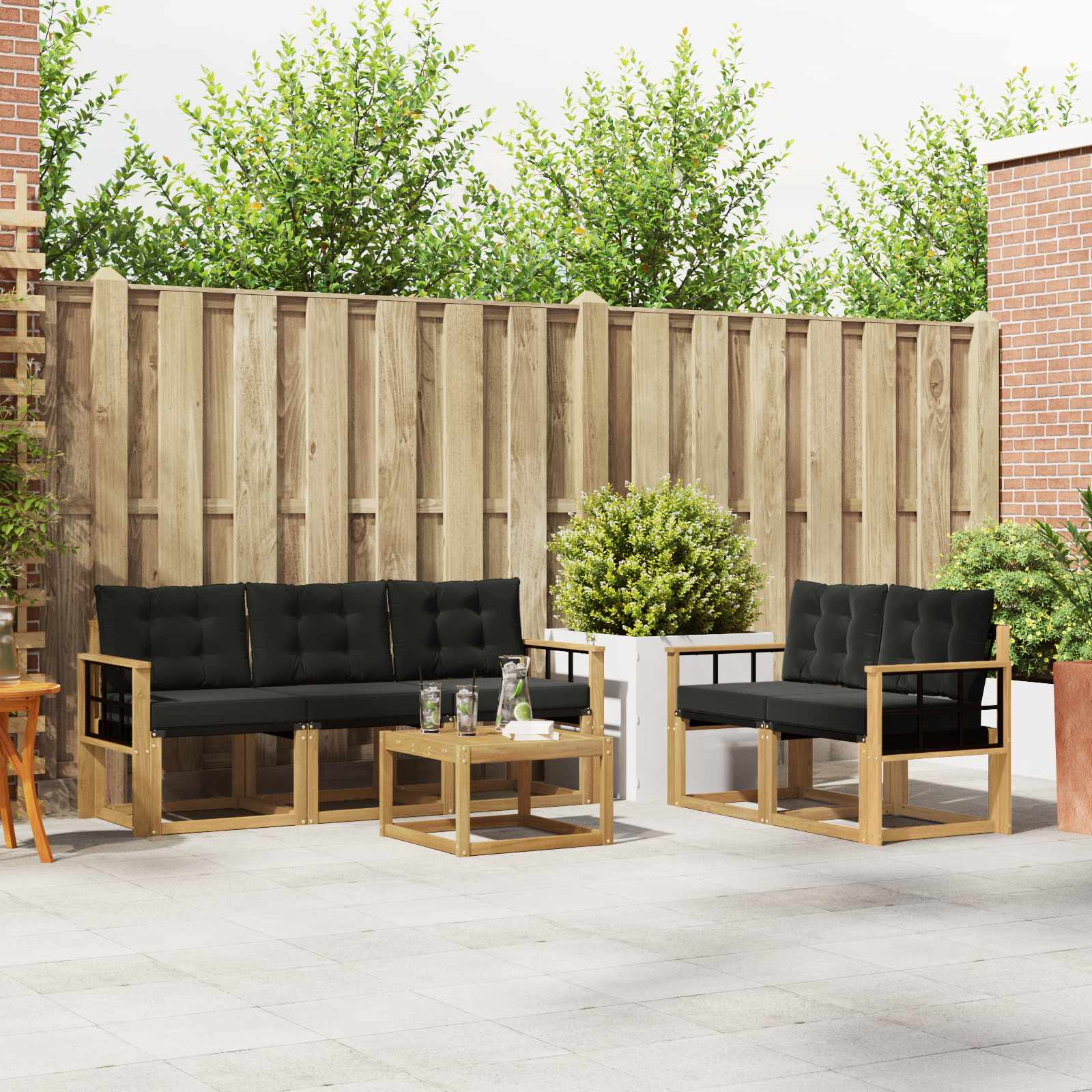 vidaXL Buiten bankenset met kussen 6 pcs Natuurlijk en Crème