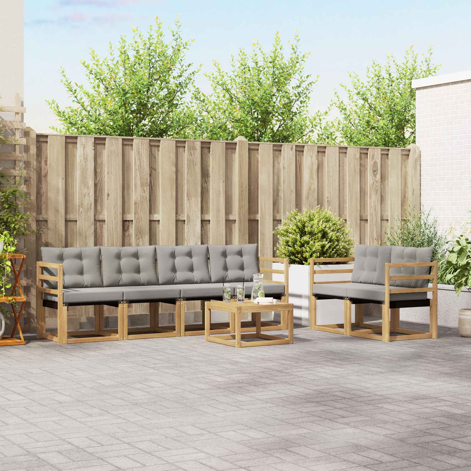 vidaXL Buiten bankenset met kussen 7 pcs Natuurlijk en Crème