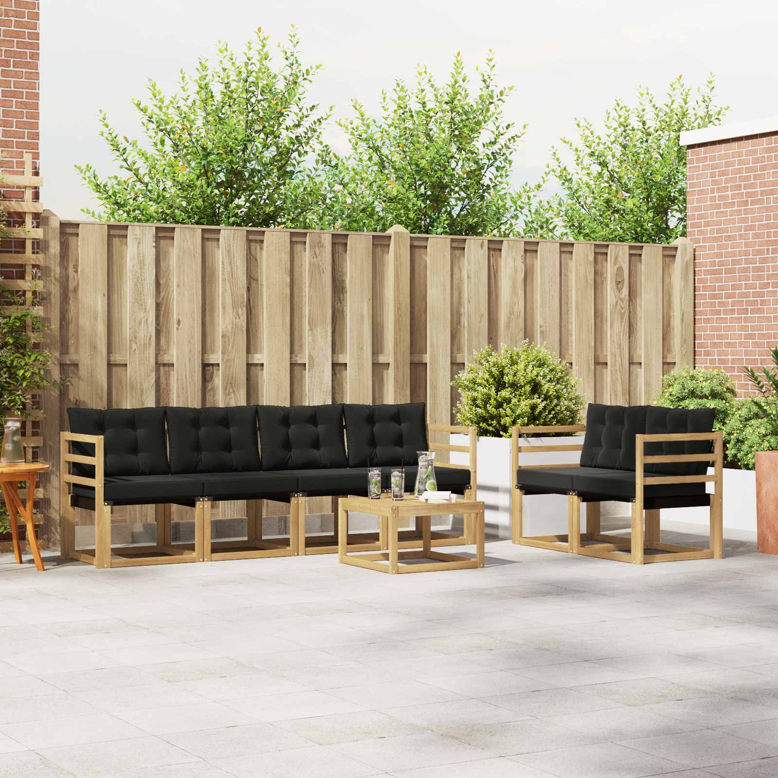vidaXL Buiten bankenset met kussen 7 pcs Natuurlijk en Crème