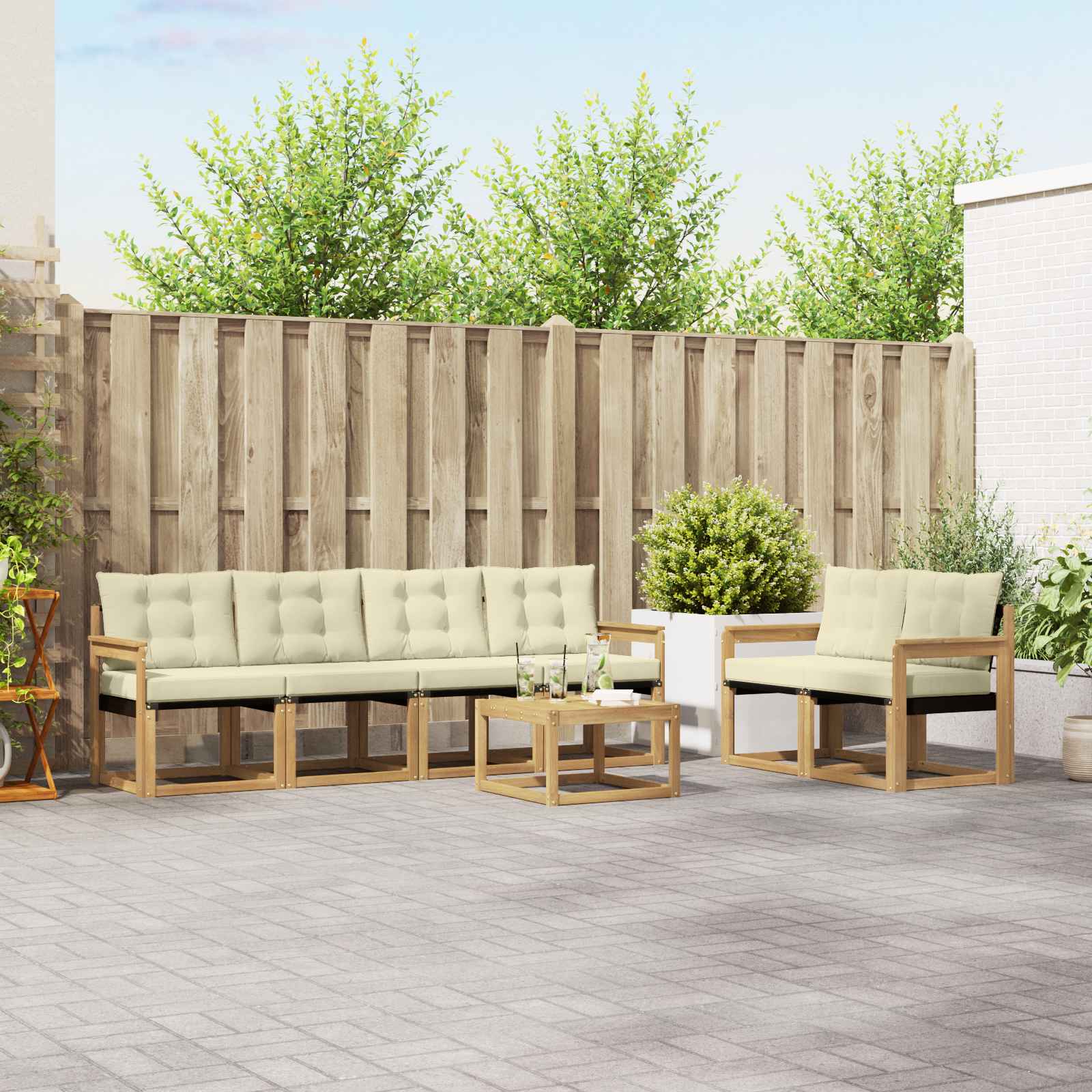 vidaXL Buiten bankenset met kussen 7 pcs Natuurlijk en Crème