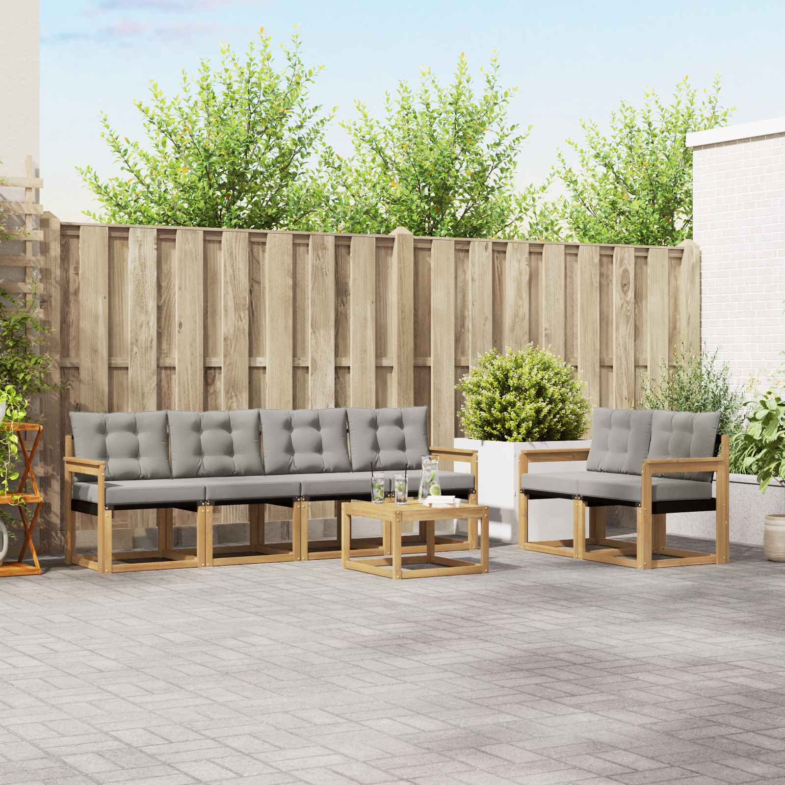 vidaXL Buiten bankenset met kussen 7 pcs Natuurlijk en Crème