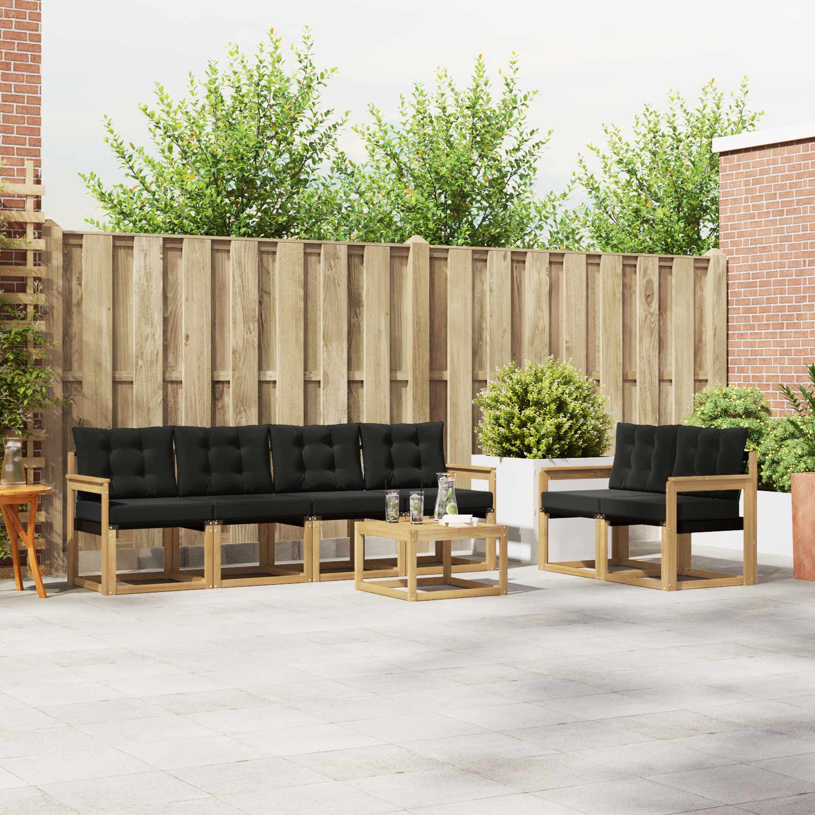 vidaXL Buiten bankenset met kussen 7 pcs Natuurlijk en Crème
