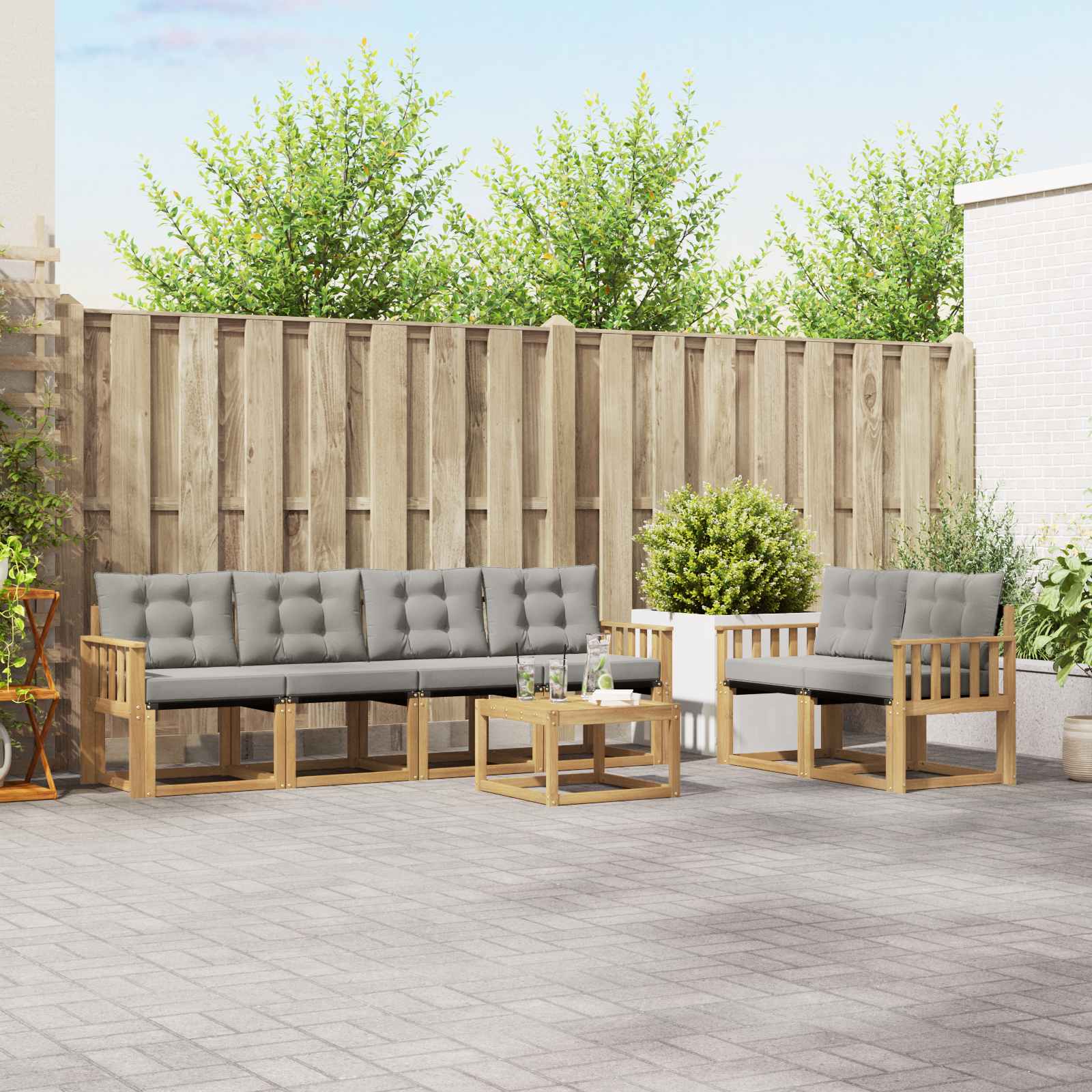 vidaXL Buiten bankenset met kussen 7 pcs Natuurlijk en Crème