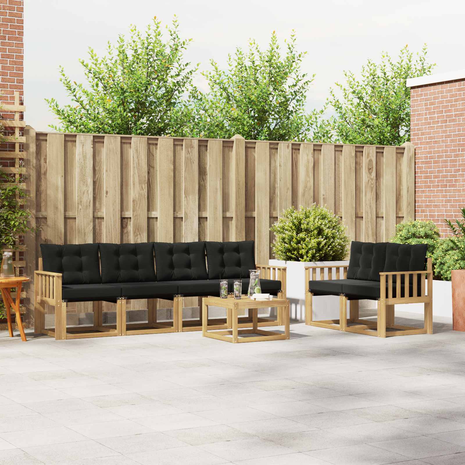 vidaXL Buiten bankenset met kussen 7 pcs Natuurlijk en Crème