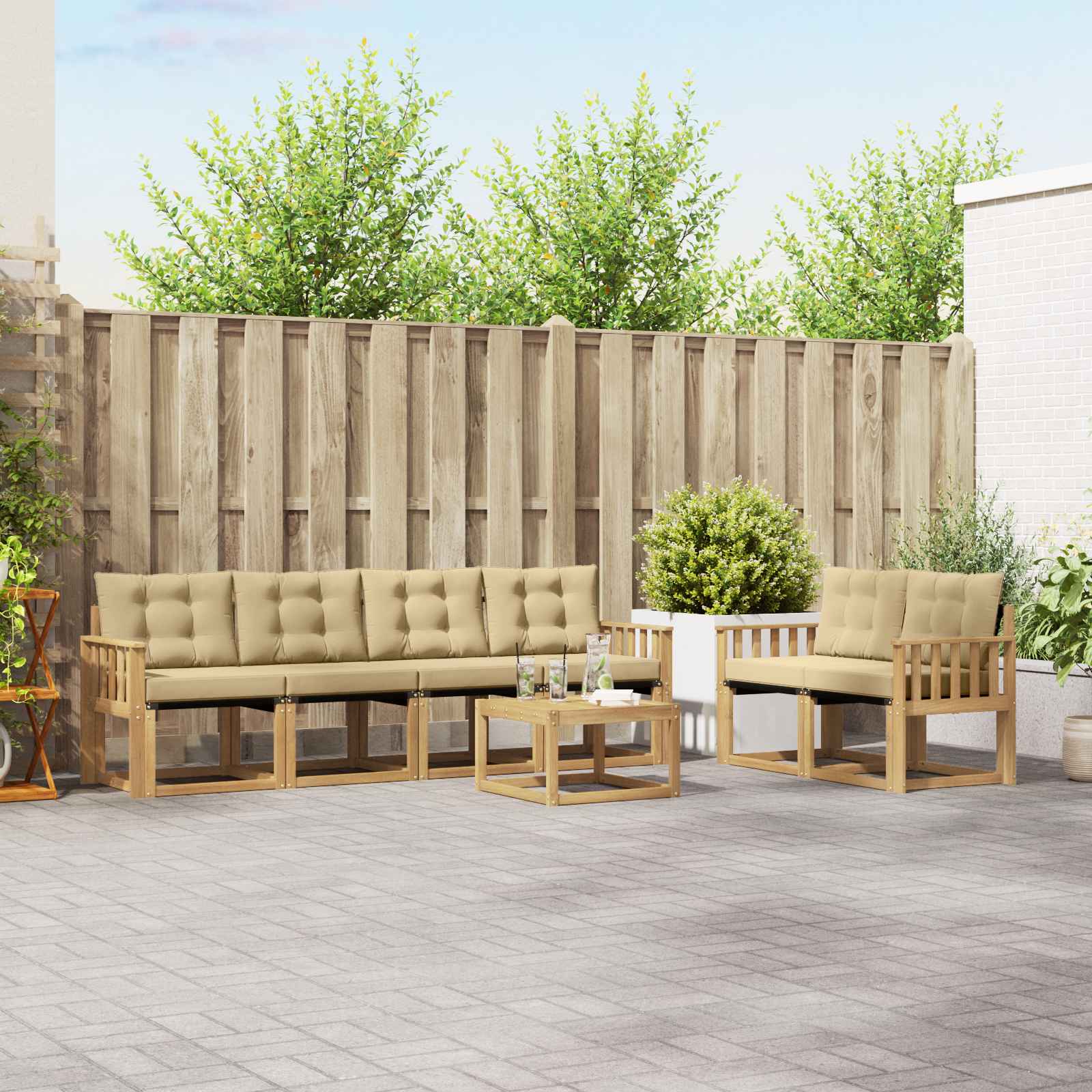 vidaXL Buiten bankenset met kussen 7 pcs Natuurlijk en Crème