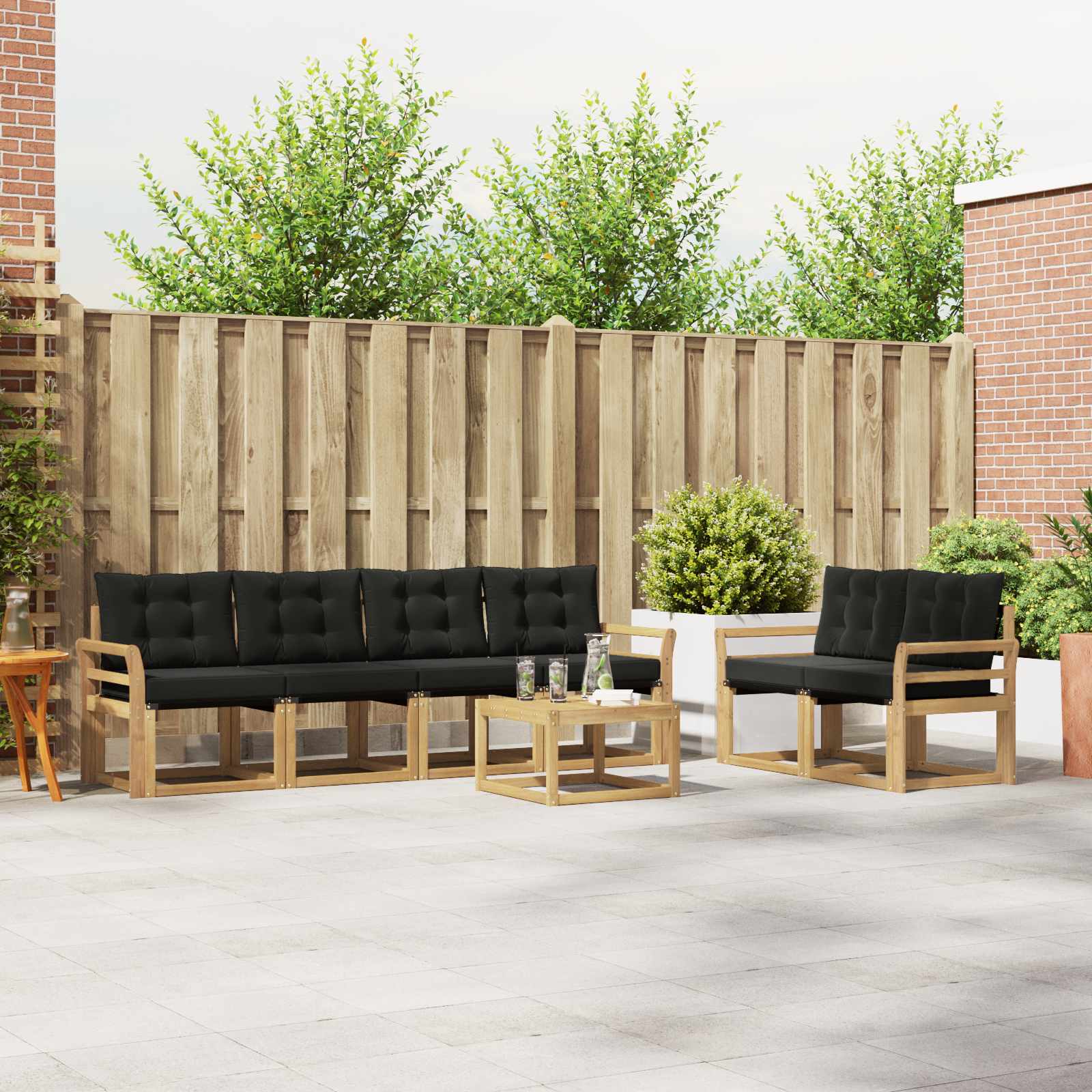 vidaXL Buiten bankenset met kussen 7 pcs Natuurlijk en Crème