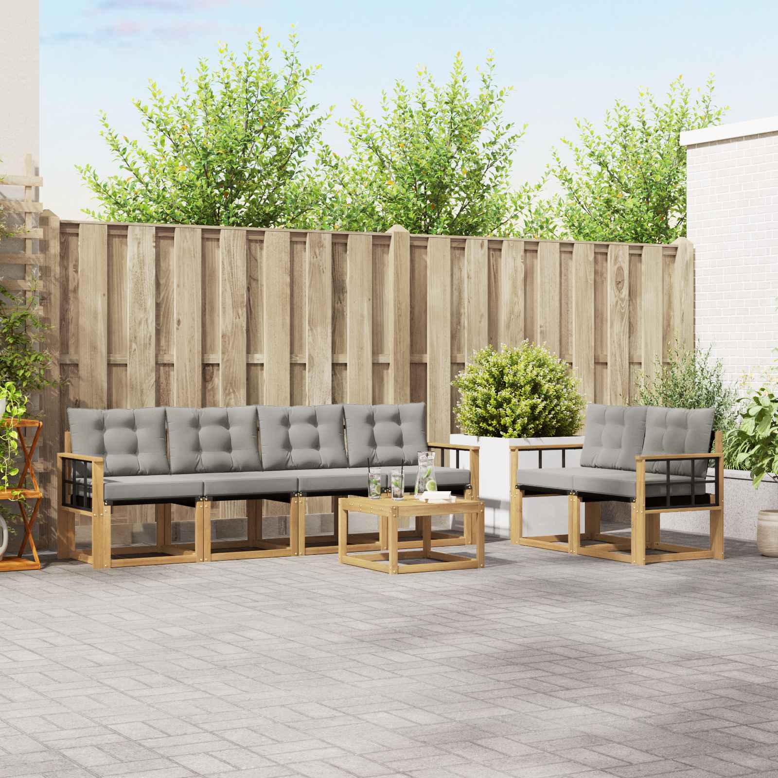 vidaXL Buiten bankenset met kussen 7 pcs Natuurlijk en Crème