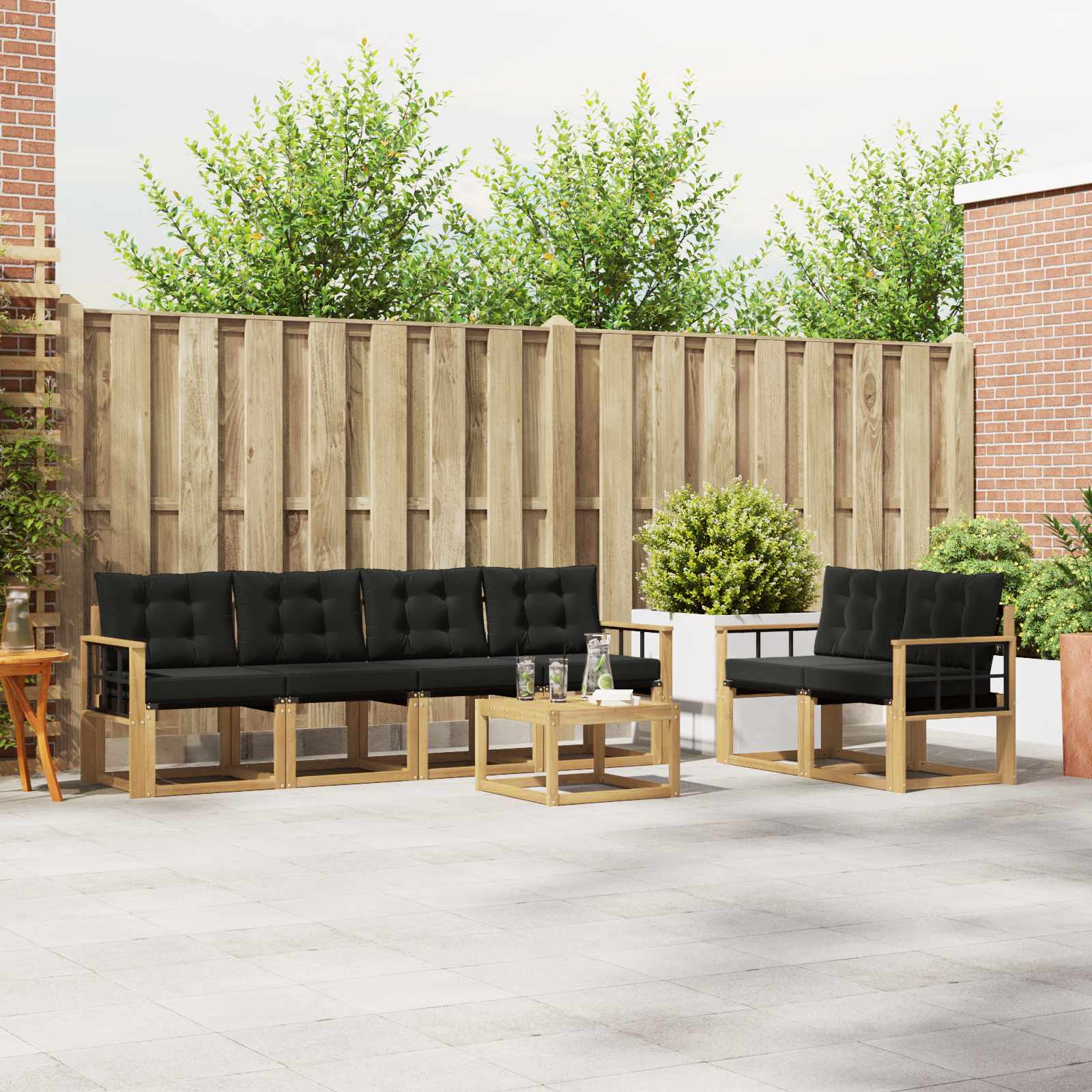 vidaXL Buiten bankenset met kussen 7 pcs Natuurlijk en Crème