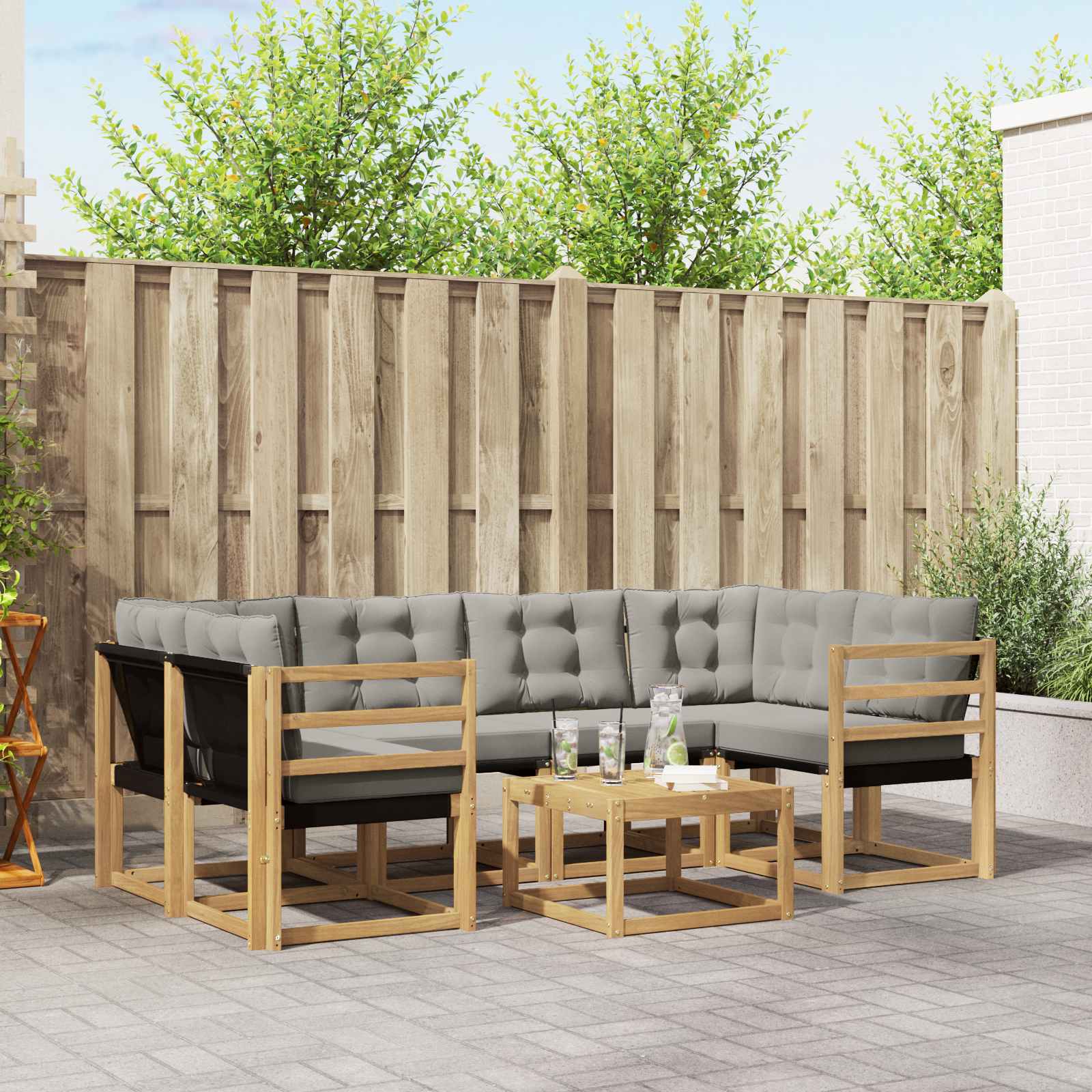 vidaXL Buiten bankenset met kussen 7 pcs Natuurlijk en Crème