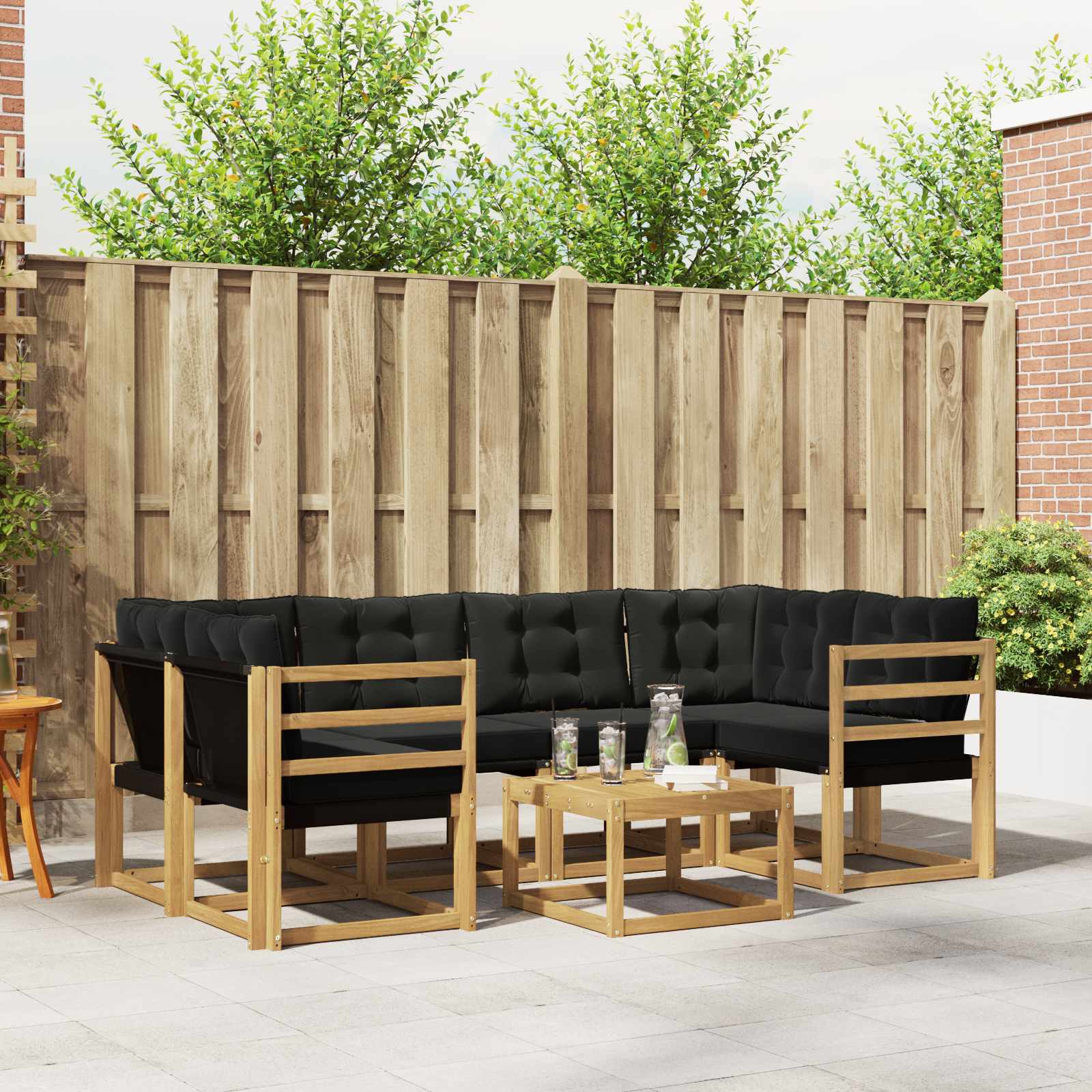 vidaXL Buiten bankenset met kussen 7 pcs Natuurlijk en Crème