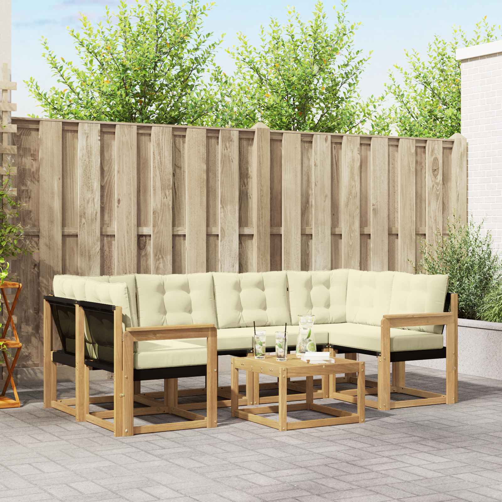 vidaXL Buiten bankenset met kussen 7 pcs Natuurlijk en Crème