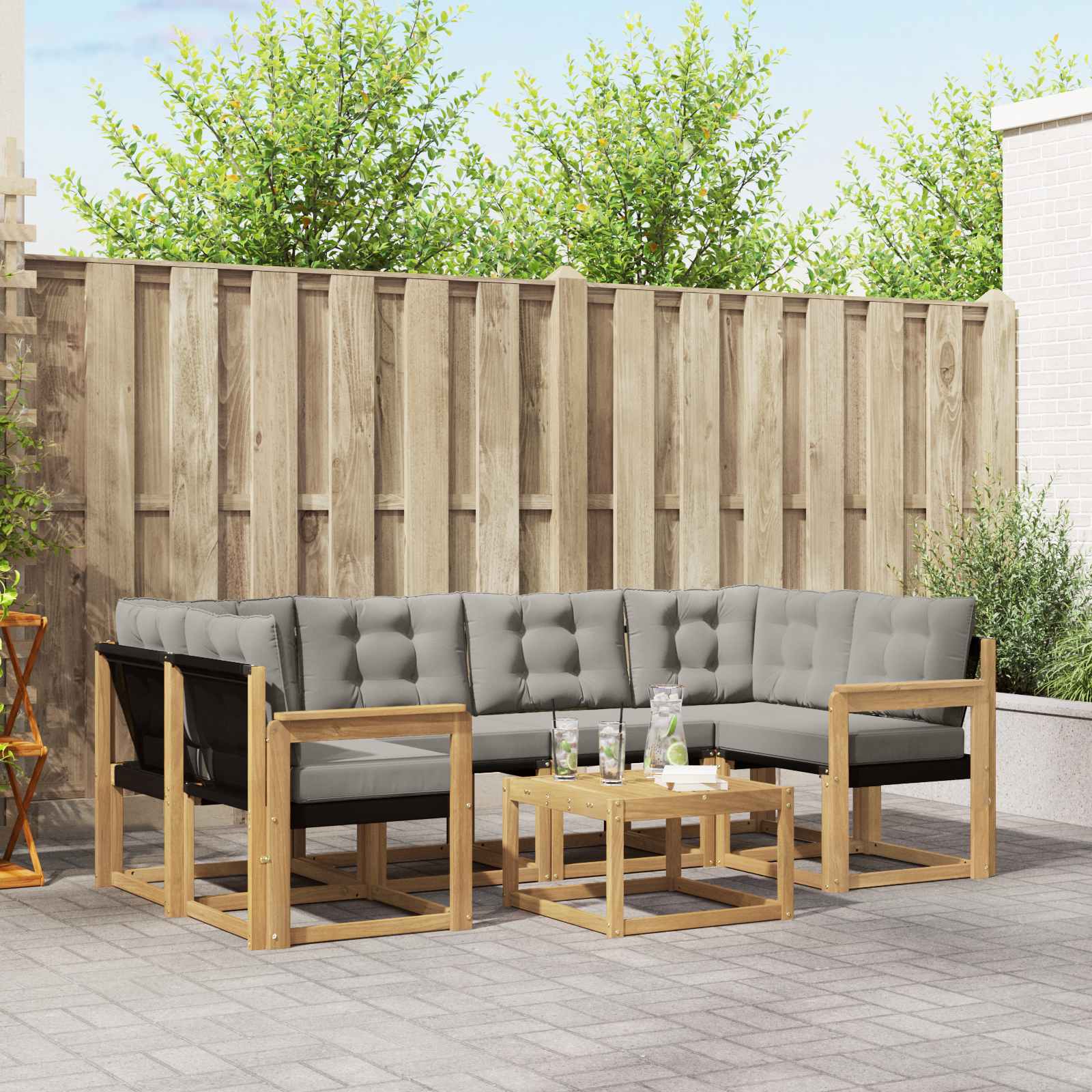 vidaXL Buiten bankenset met kussen 7 pcs Natuurlijk en Crème