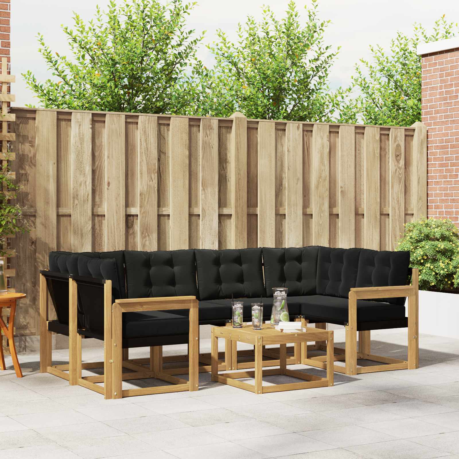 vidaXL Buiten bankenset met kussen 7 pcs Natuurlijk en Crème