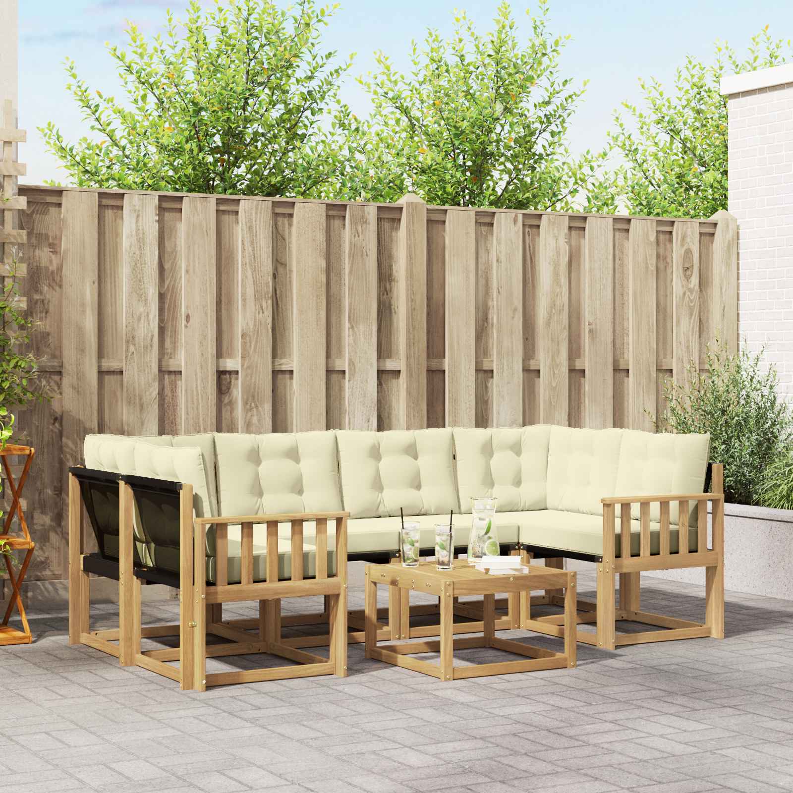 vidaXL Buiten bankenset met kussen 7 pcs Natuurlijk en Crème