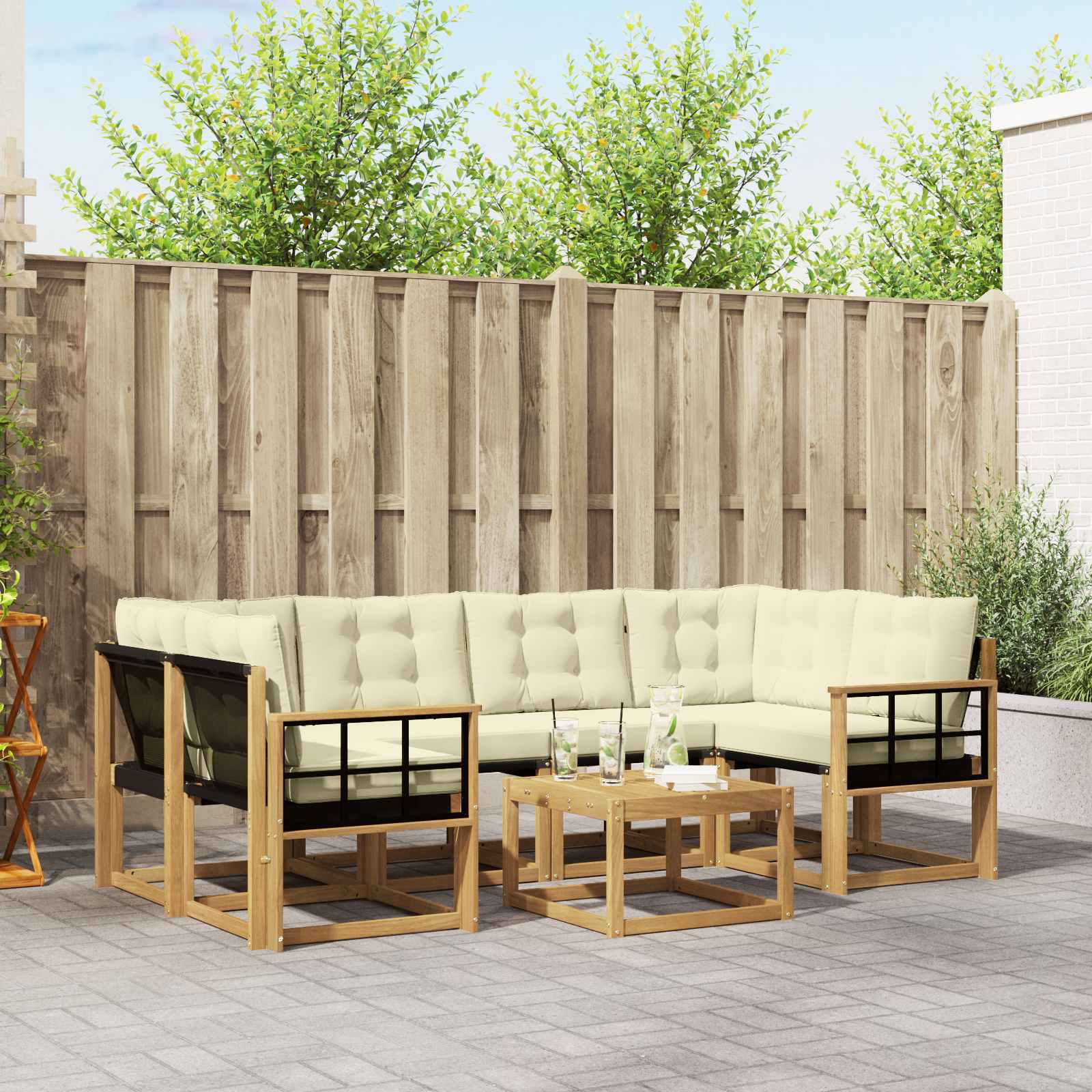 vidaXL Buiten bankenset met kussen 7 pcs Natuurlijk en Crème