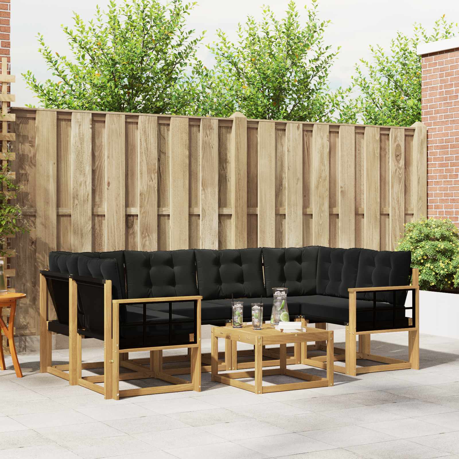 vidaXL Buiten bankenset met kussen 7 pcs Natuurlijk en Crème