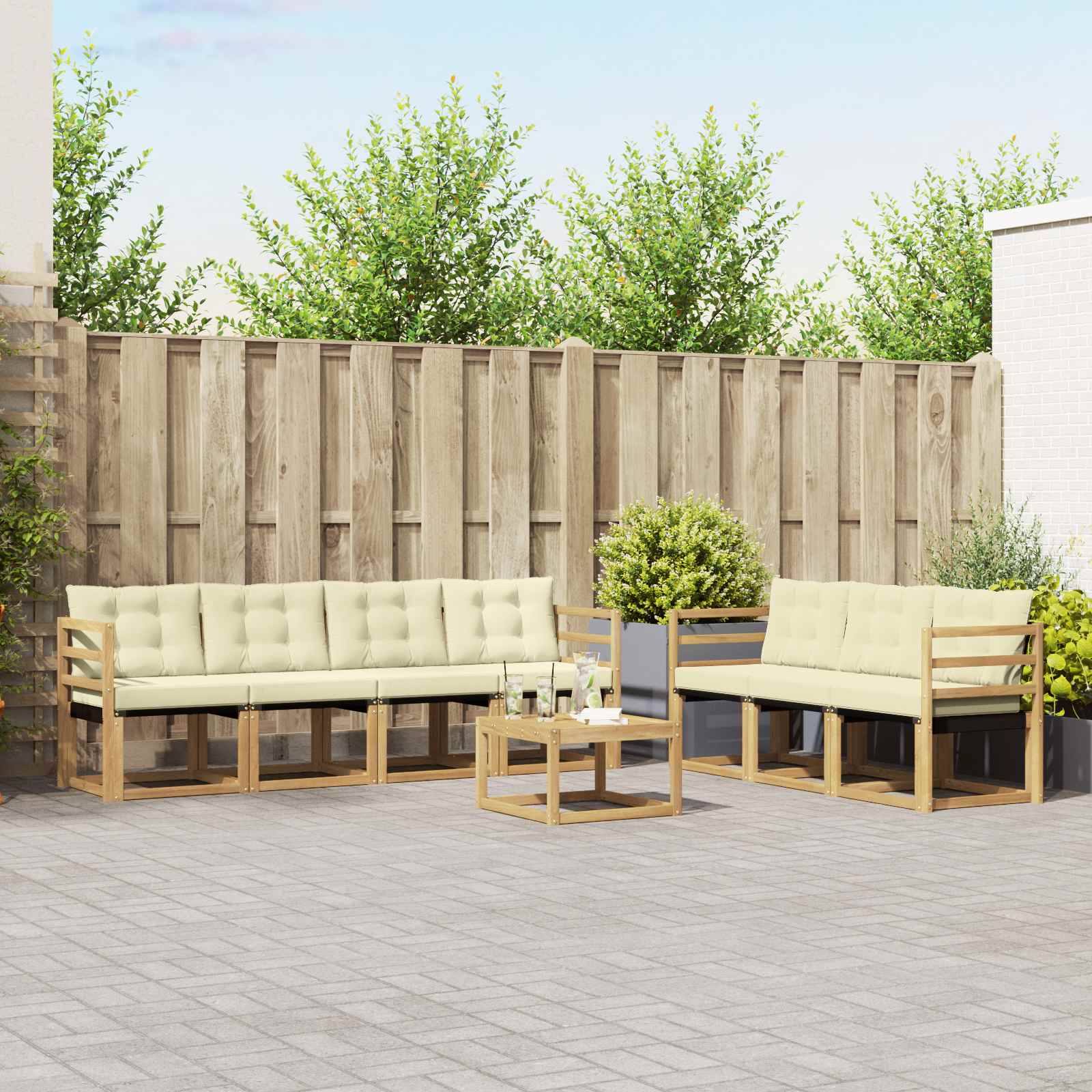 vidaXL Buiten bankenset met kussen 8 pcs Natuurlijk en Crème