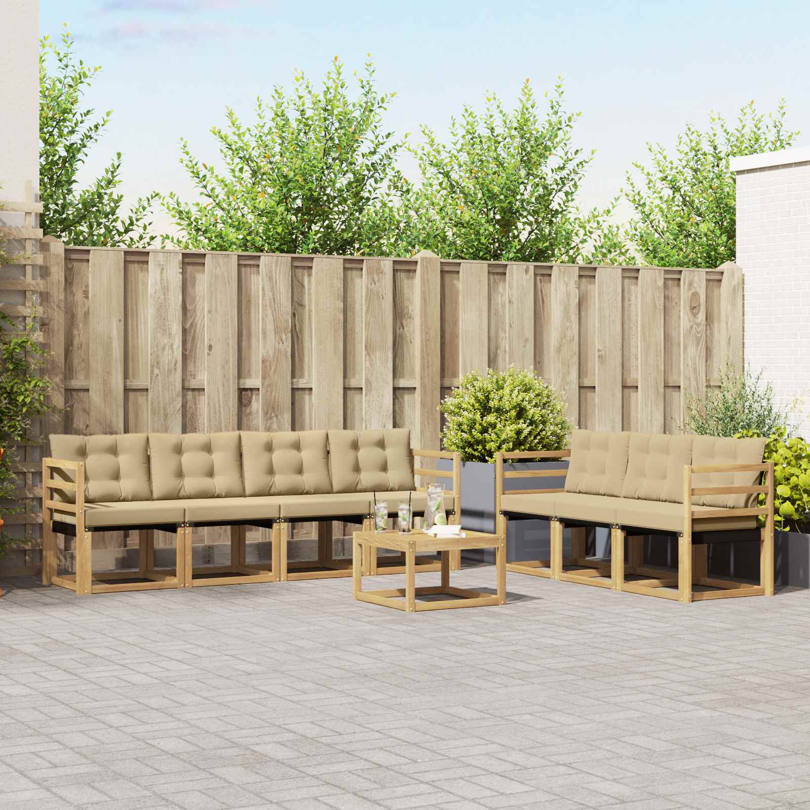vidaXL Buiten bankenset met kussen 8 pcs Natuurlijk en Crème