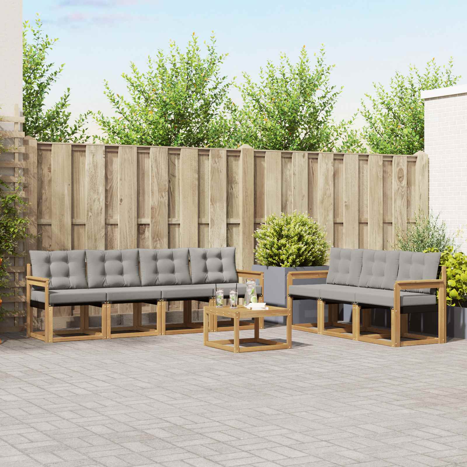 vidaXL Buiten bankenset met kussen 8 pcs Natuurlijk en Crème