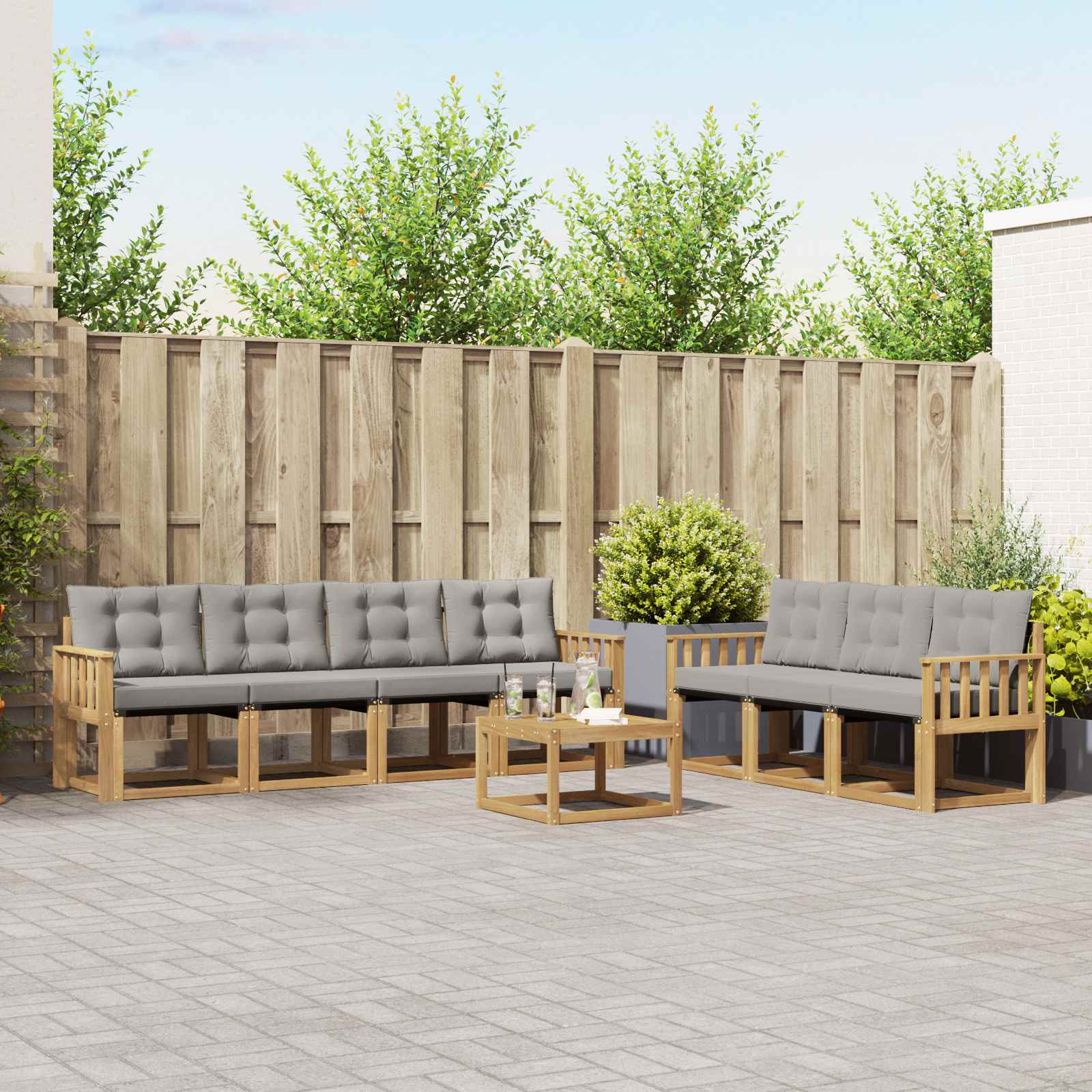 vidaXL Buiten bankenset met kussen 8 pcs Natuurlijk en Crème