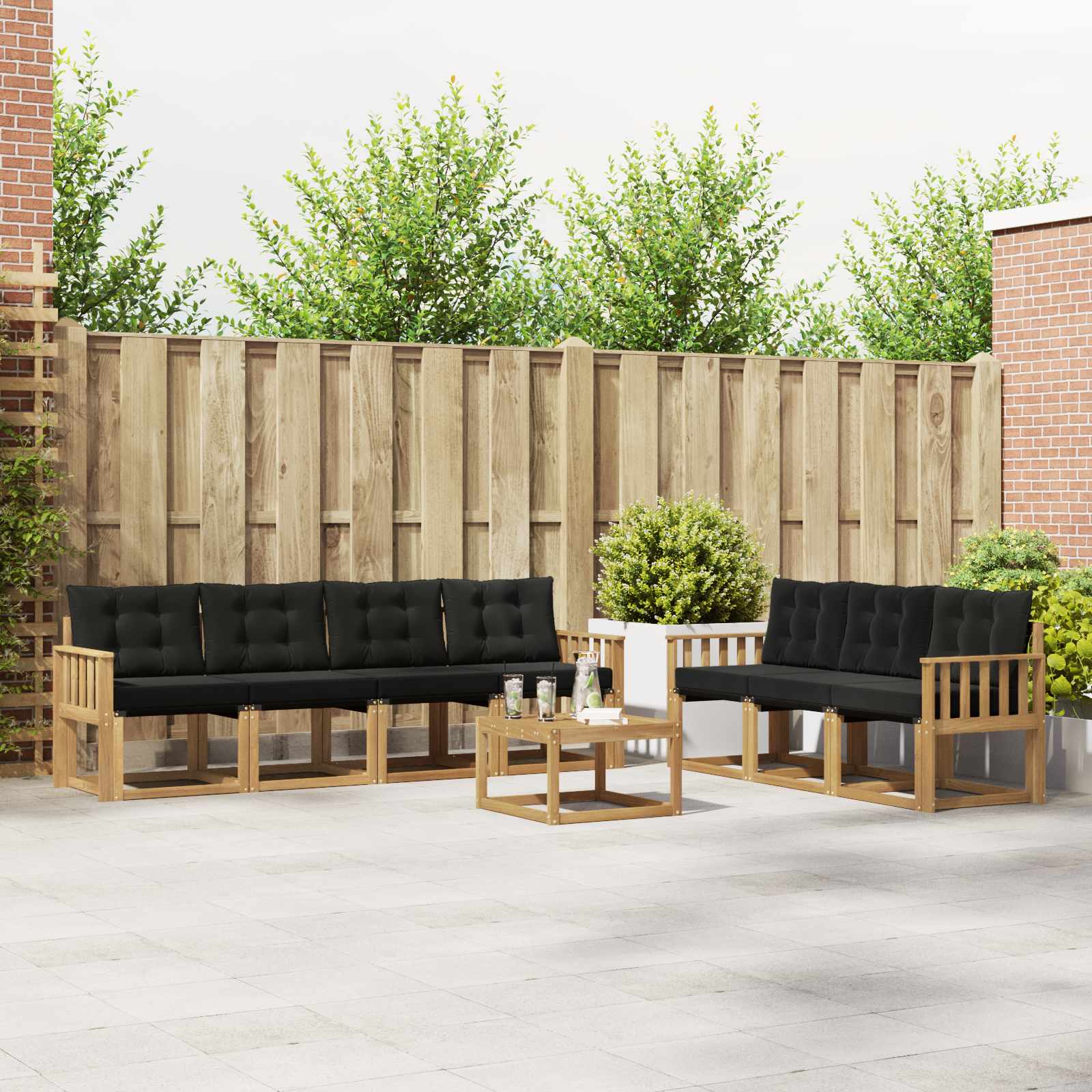 vidaXL Buiten bankenset met kussen 8 pcs Natuurlijk en Crème