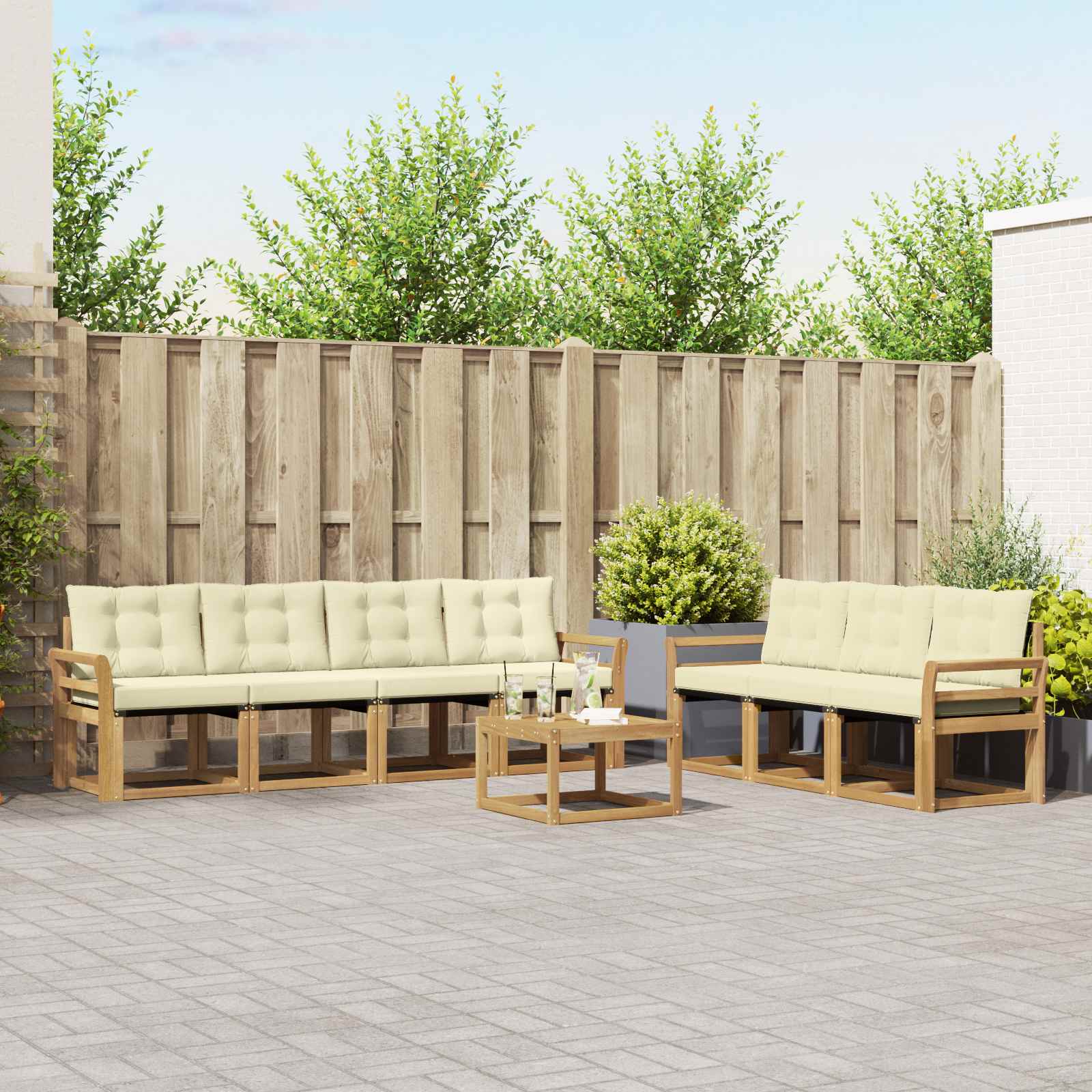 vidaXL Buiten bankenset met kussen 8 pcs Natuurlijk en Crème