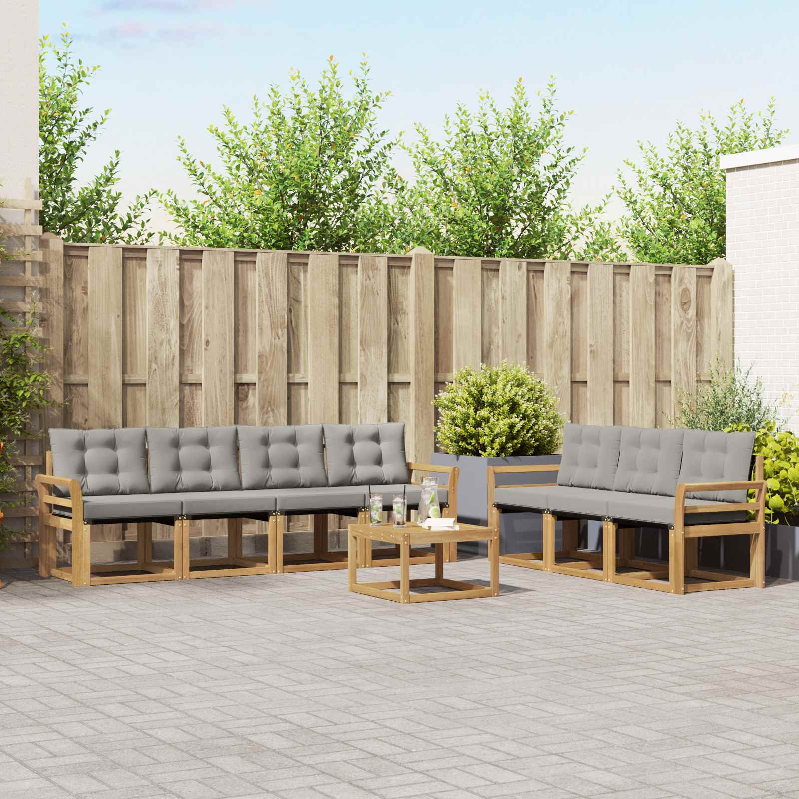 vidaXL Buiten bankenset met kussen 8 pcs Natuurlijk en Crème