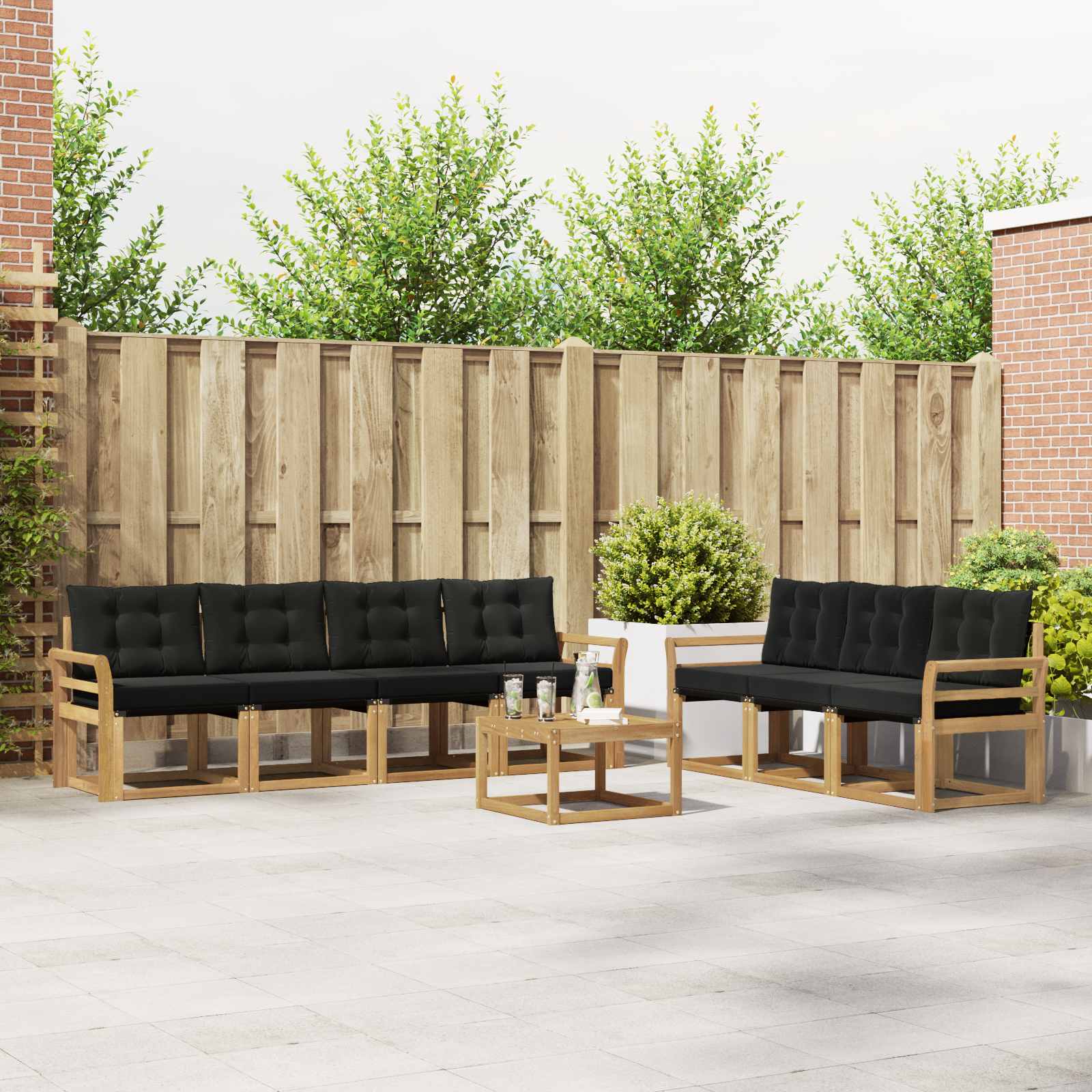 vidaXL Buiten bankenset met kussen 8 pcs Natuurlijk en Crème