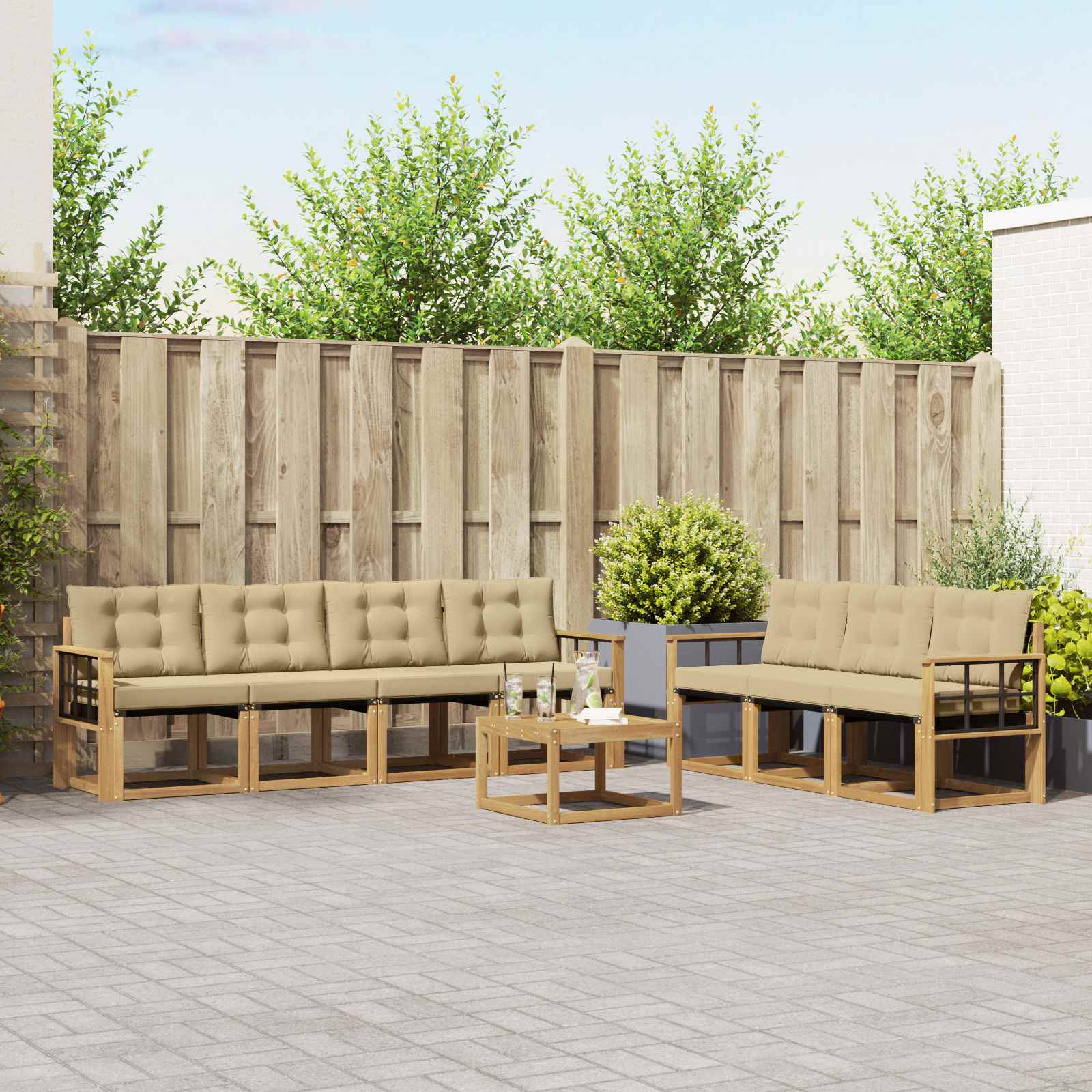 vidaXL Buiten bankenset met kussen 8 pcs Natuurlijk en Crème