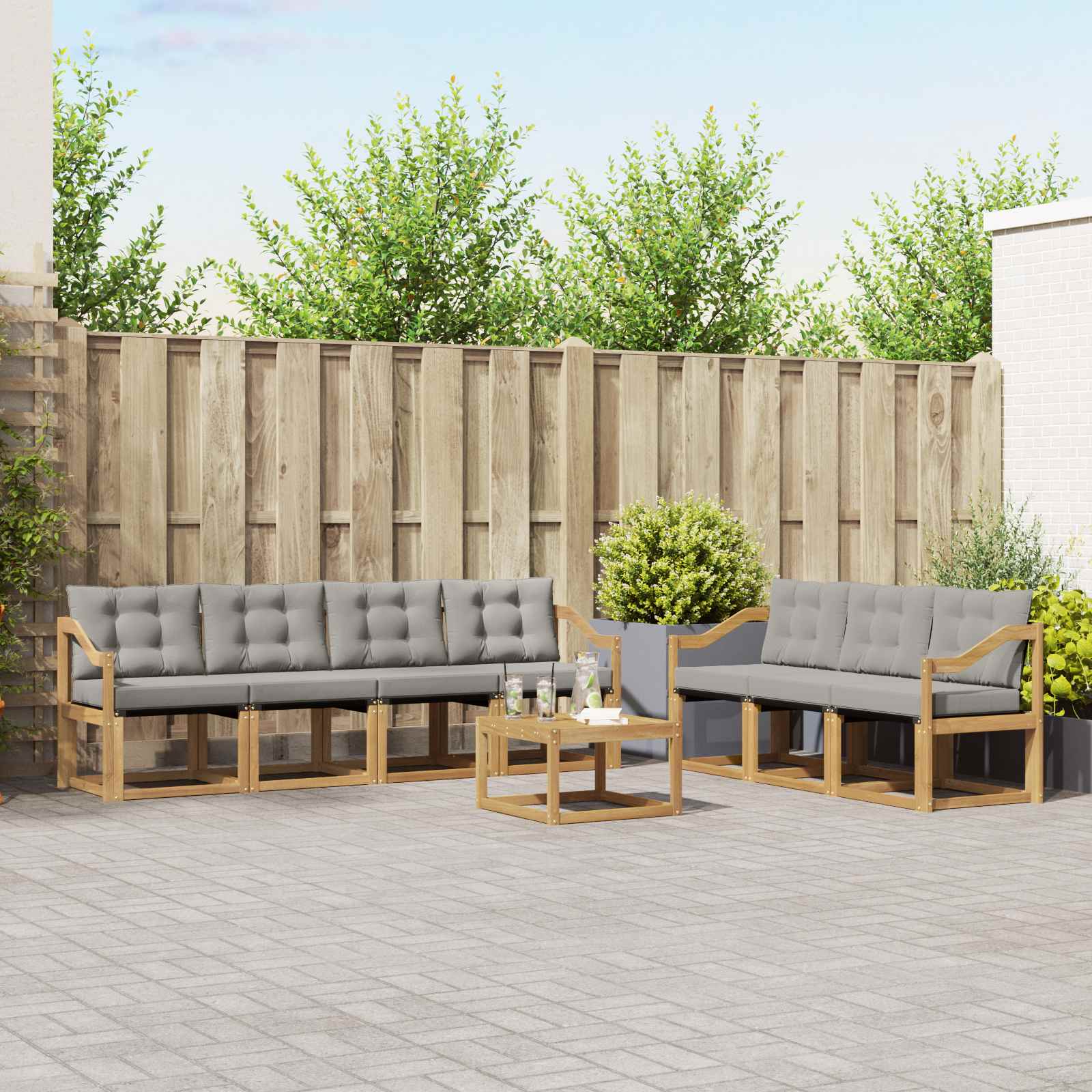 vidaXL Buiten bankenset met kussen 8 pcs Natuurlijk en Crème
