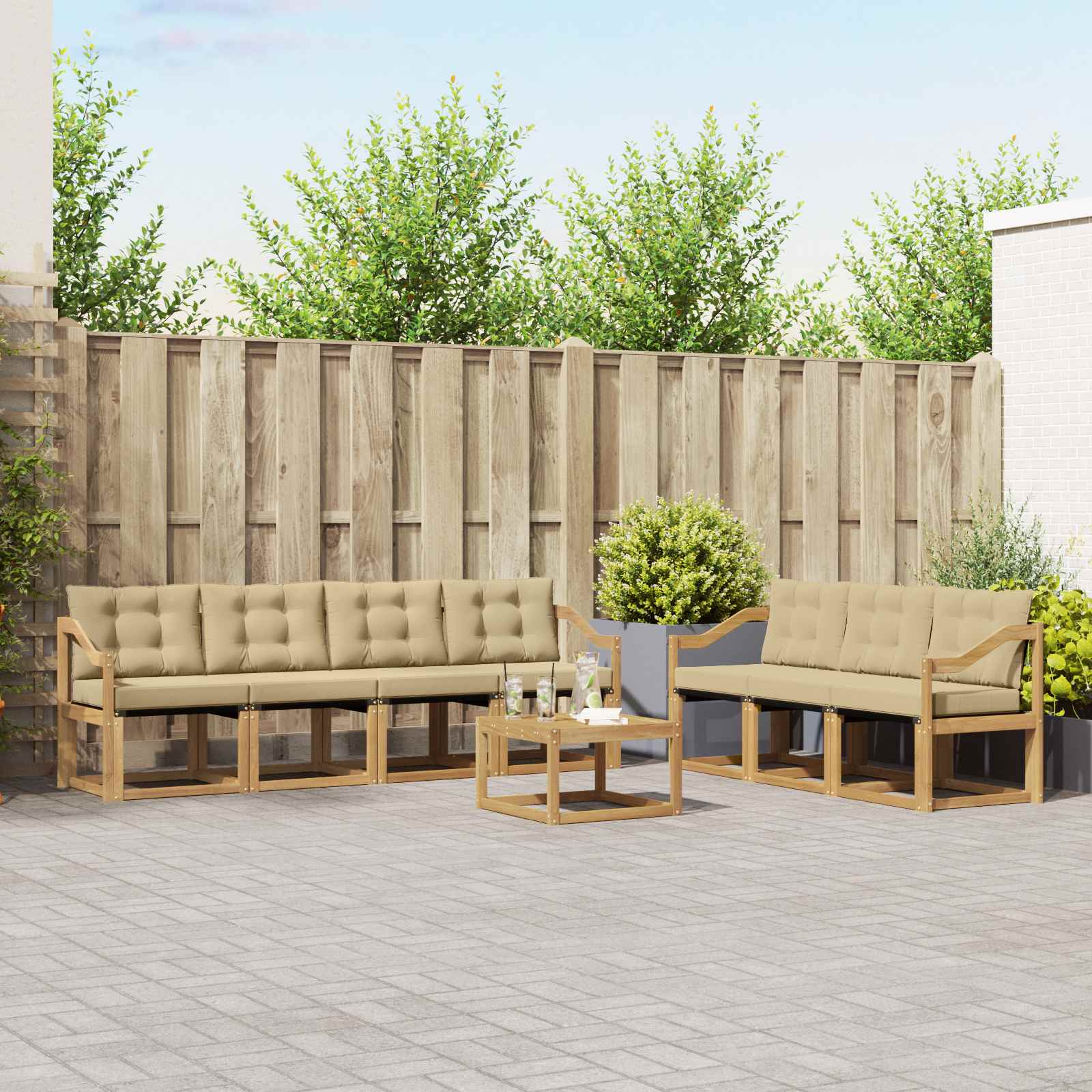 vidaXL Buiten bankenset met kussen 8 pcs Natuurlijk en Crème