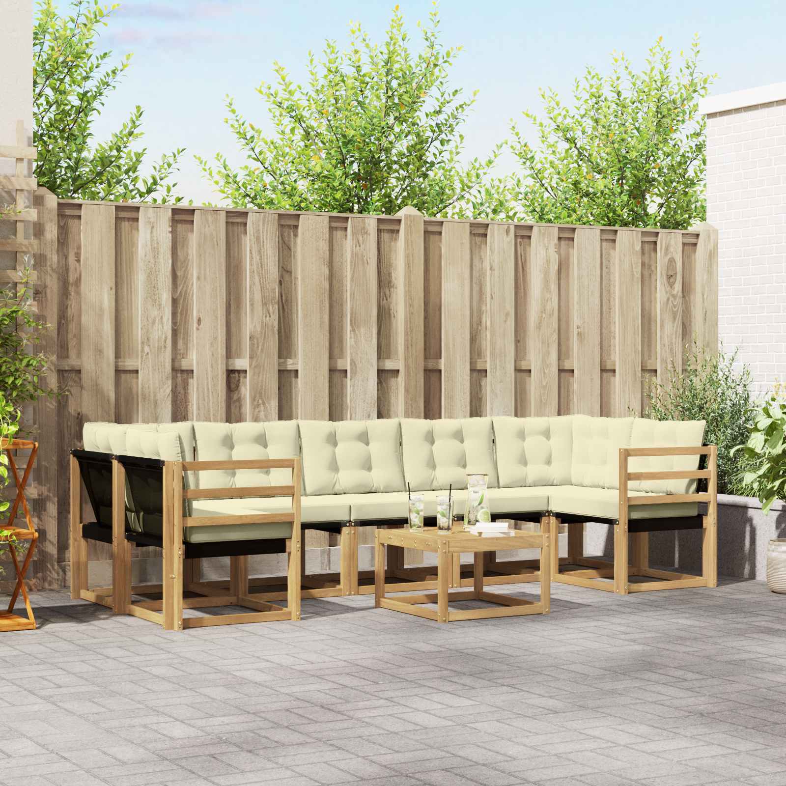 vidaXL Buiten bankenset met kussen 8 pcs Natuurlijk en Crème