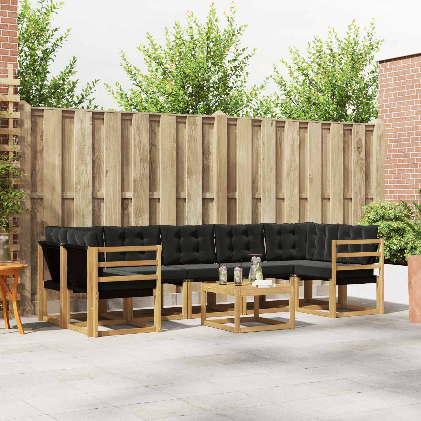 vidaXL Buiten bankenset met kussen 8 pcs Natuurlijk en Crème