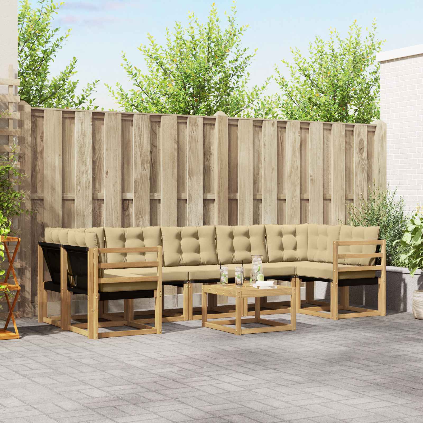 vidaXL Buiten bankenset met kussen 8 pcs Natuurlijk en Crème
