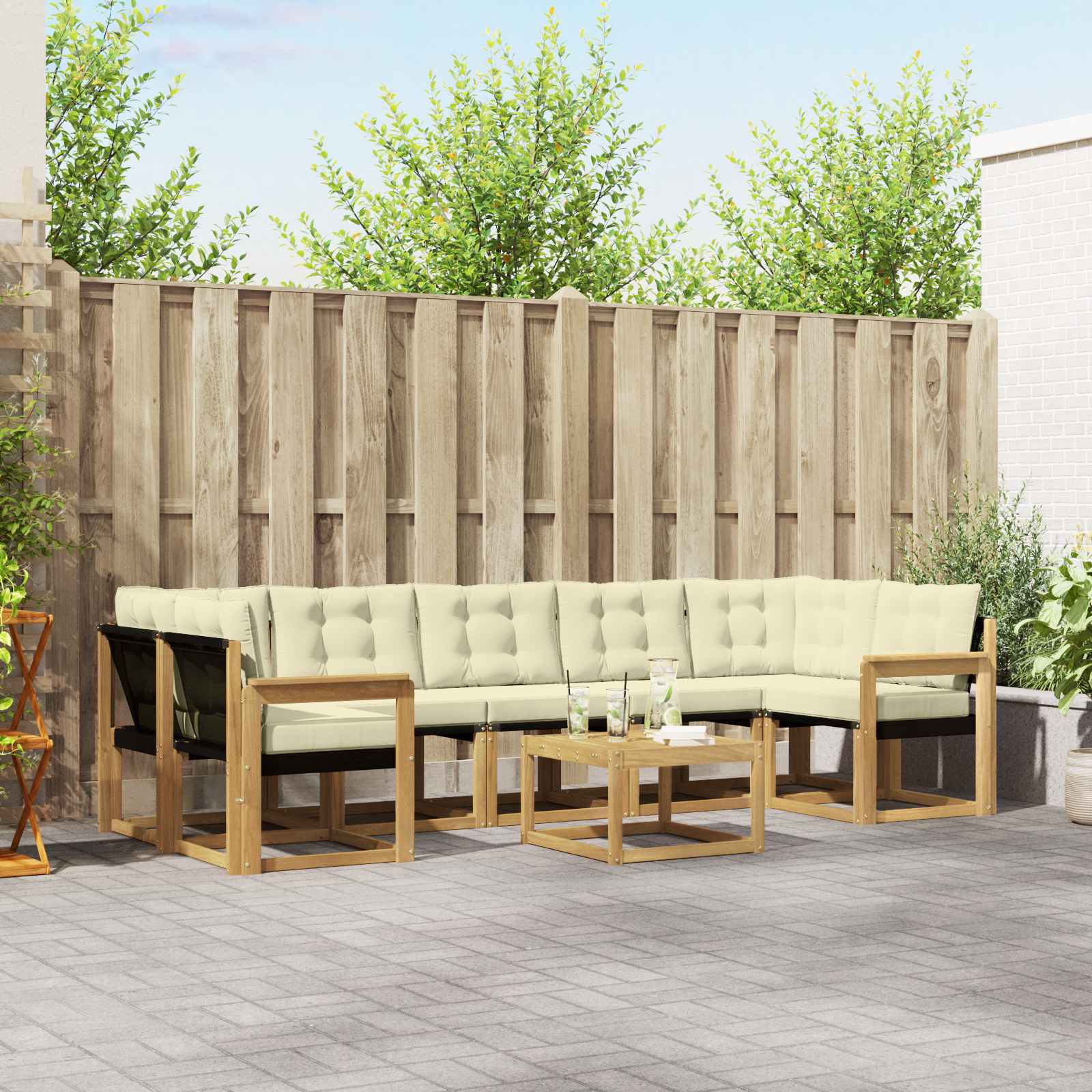 vidaXL Buiten bankenset met kussen 8 pcs Natuurlijk en Crème