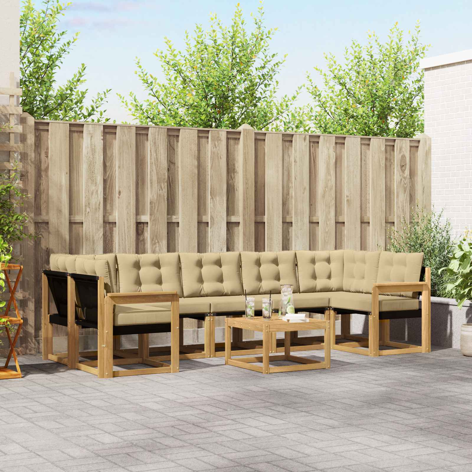 vidaXL Buiten bankenset met kussen 8 pcs Natuurlijk en Crème