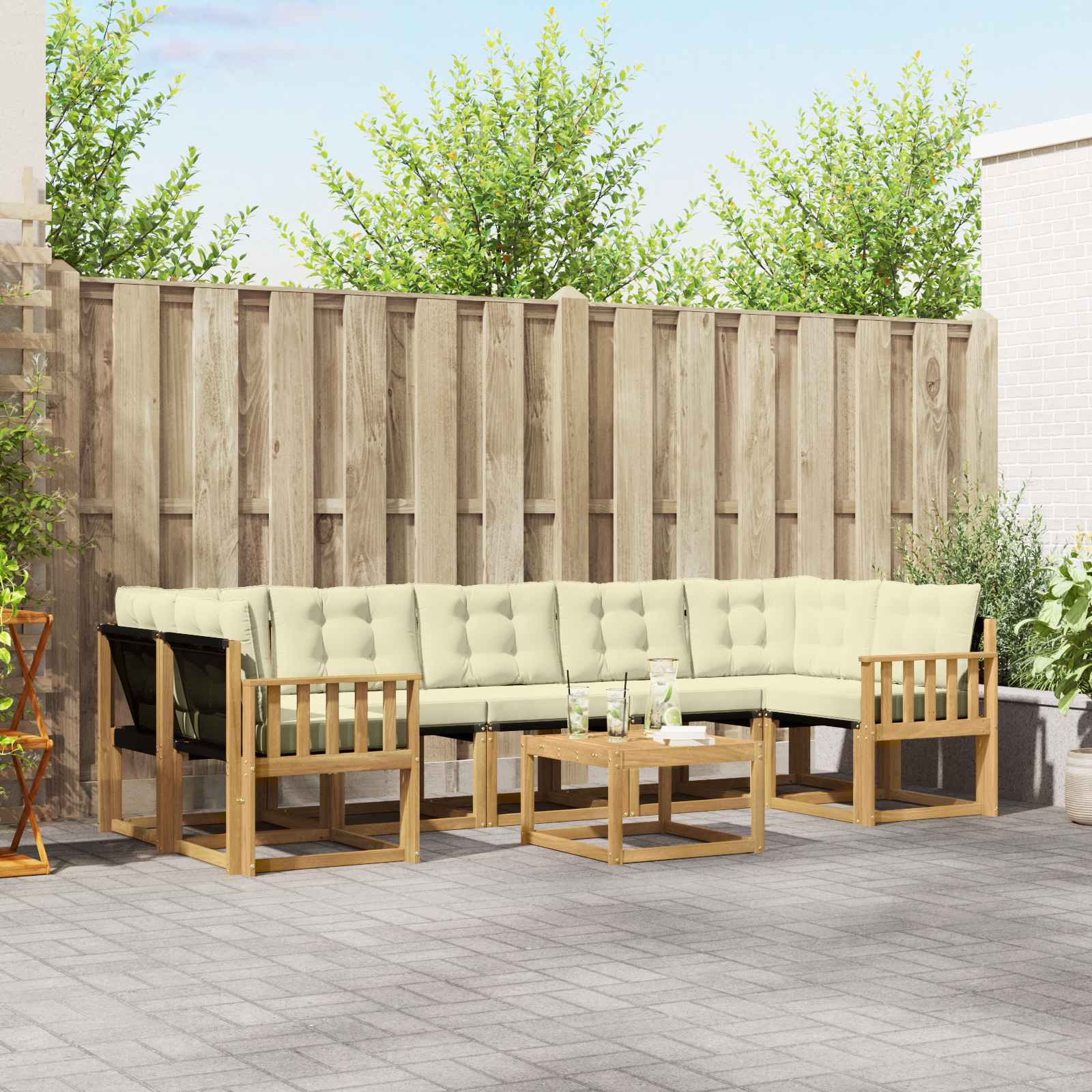vidaXL Buiten bankenset met kussen 8 pcs Natuurlijk en Crème