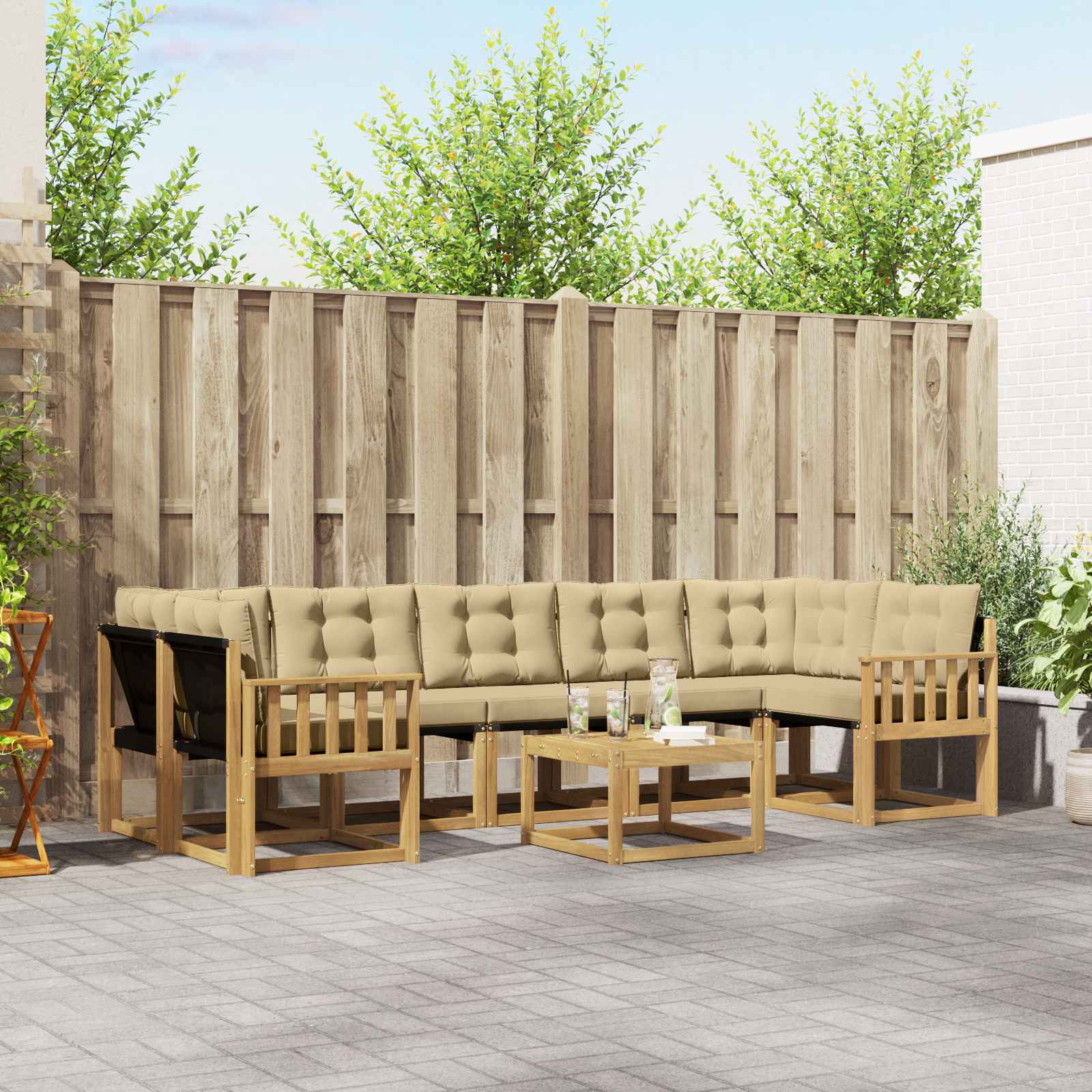 vidaXL Buiten bankenset met kussen 8 pcs Natuurlijk en Crème