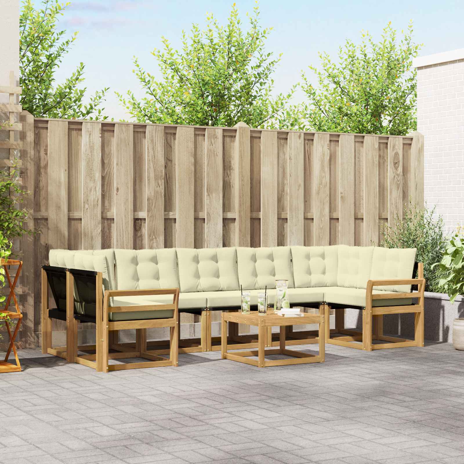 vidaXL Buiten bankenset met kussen 8 pcs Natuurlijk en Crème