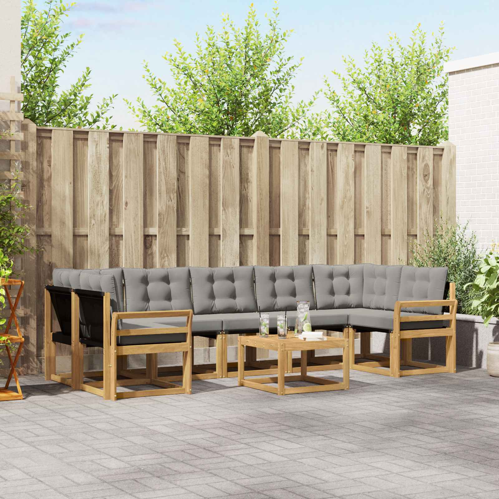 vidaXL Buiten bankenset met kussen 8 pcs Natuurlijk en Crème