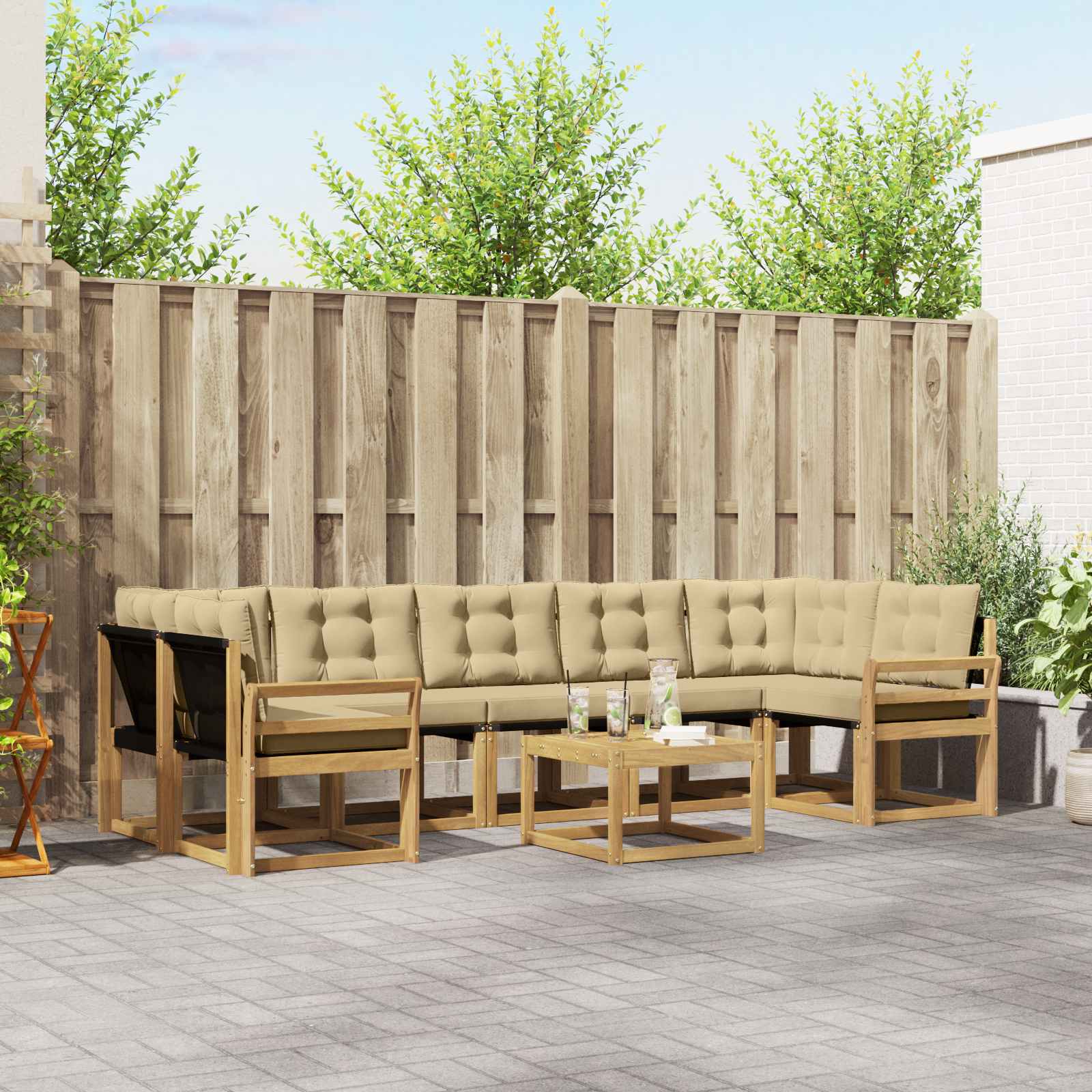 vidaXL Buiten bankenset met kussen 8 pcs Natuurlijk en Crème