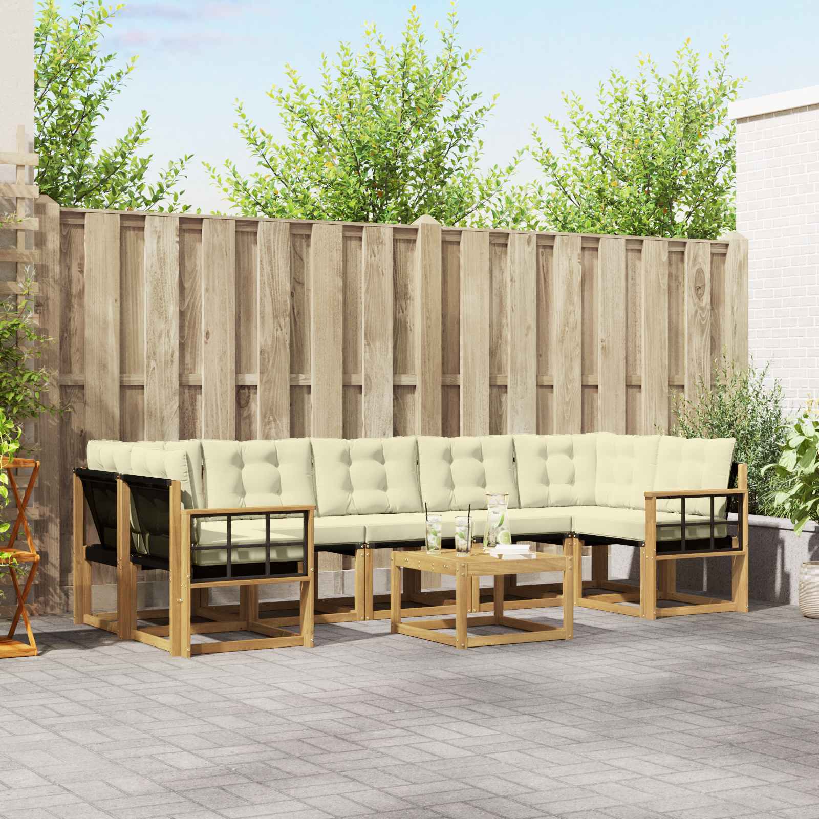 vidaXL Buiten bankenset met kussen 8 pcs Natuurlijk en Crème