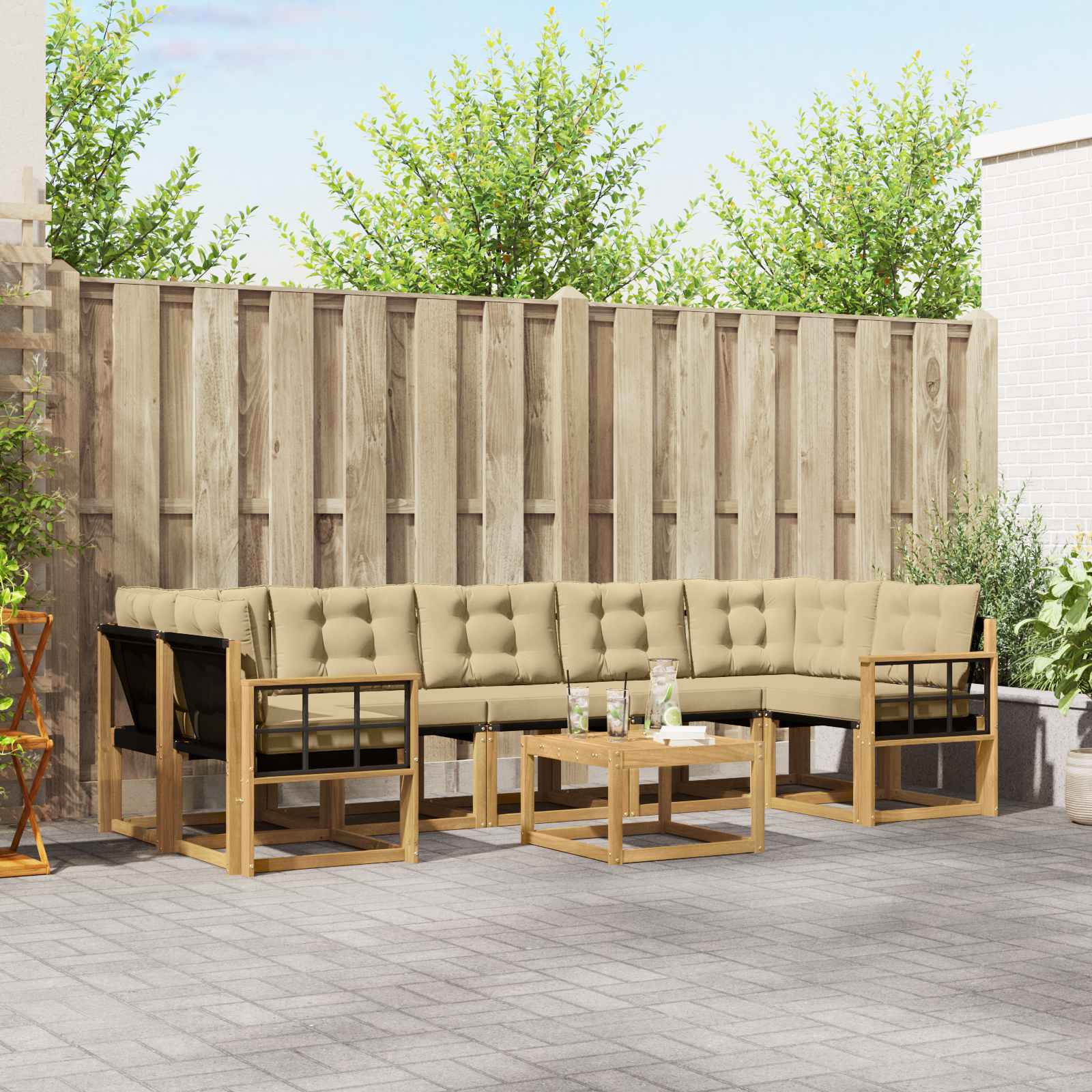 vidaXL Buiten bankenset met kussen 8 pcs Natuurlijk en Crème