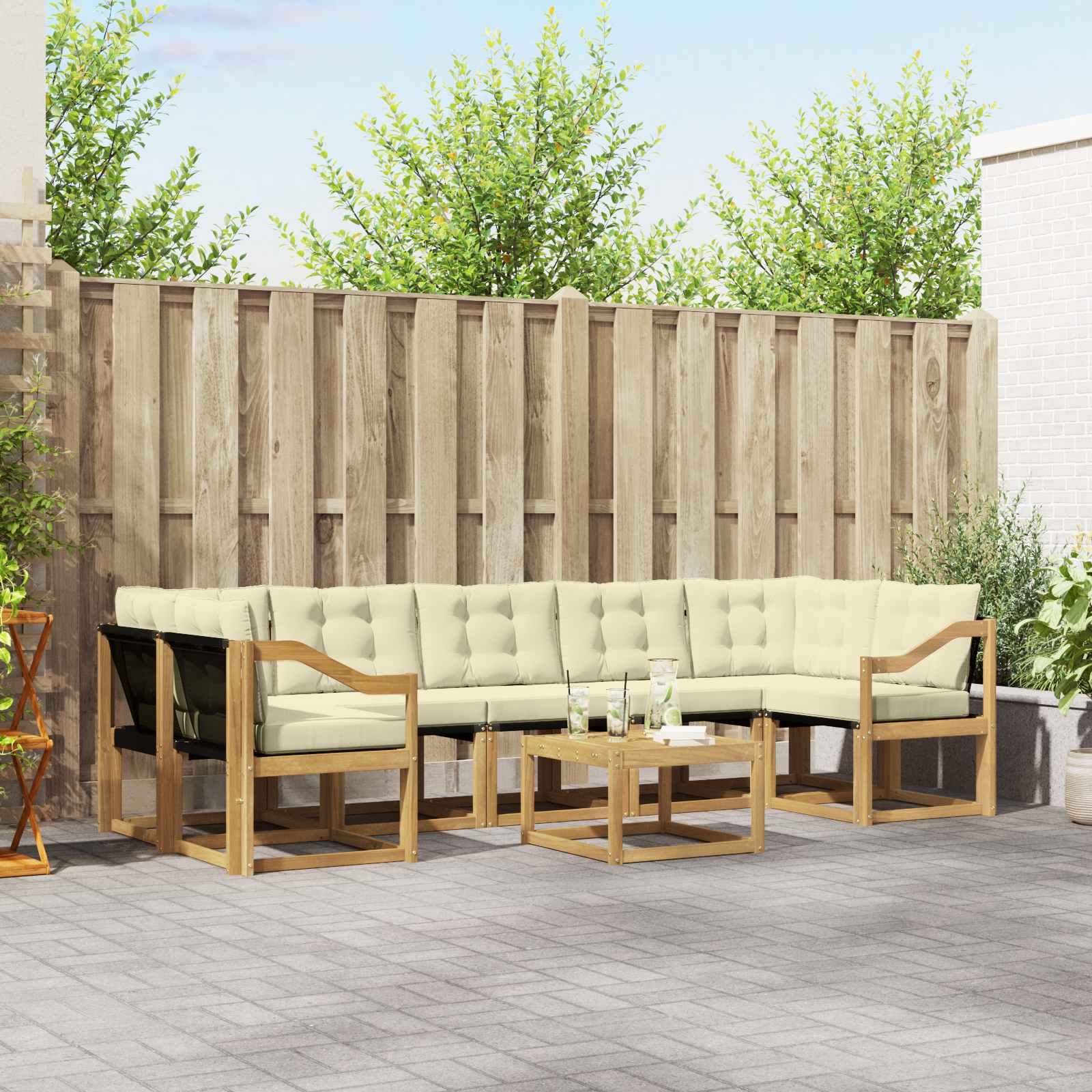 vidaXL Buiten bankenset met kussen 8 pcs Natuurlijk en Crème