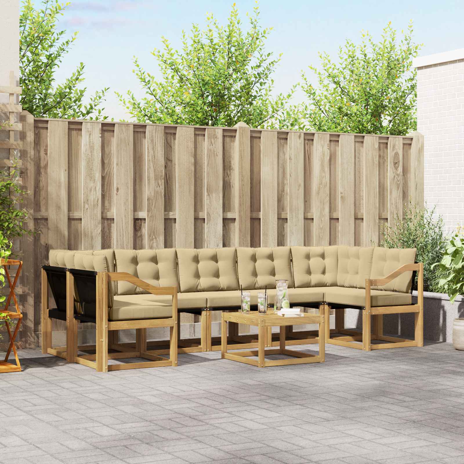 vidaXL Buiten bankenset met kussen 8 pcs Natuurlijk en Crème