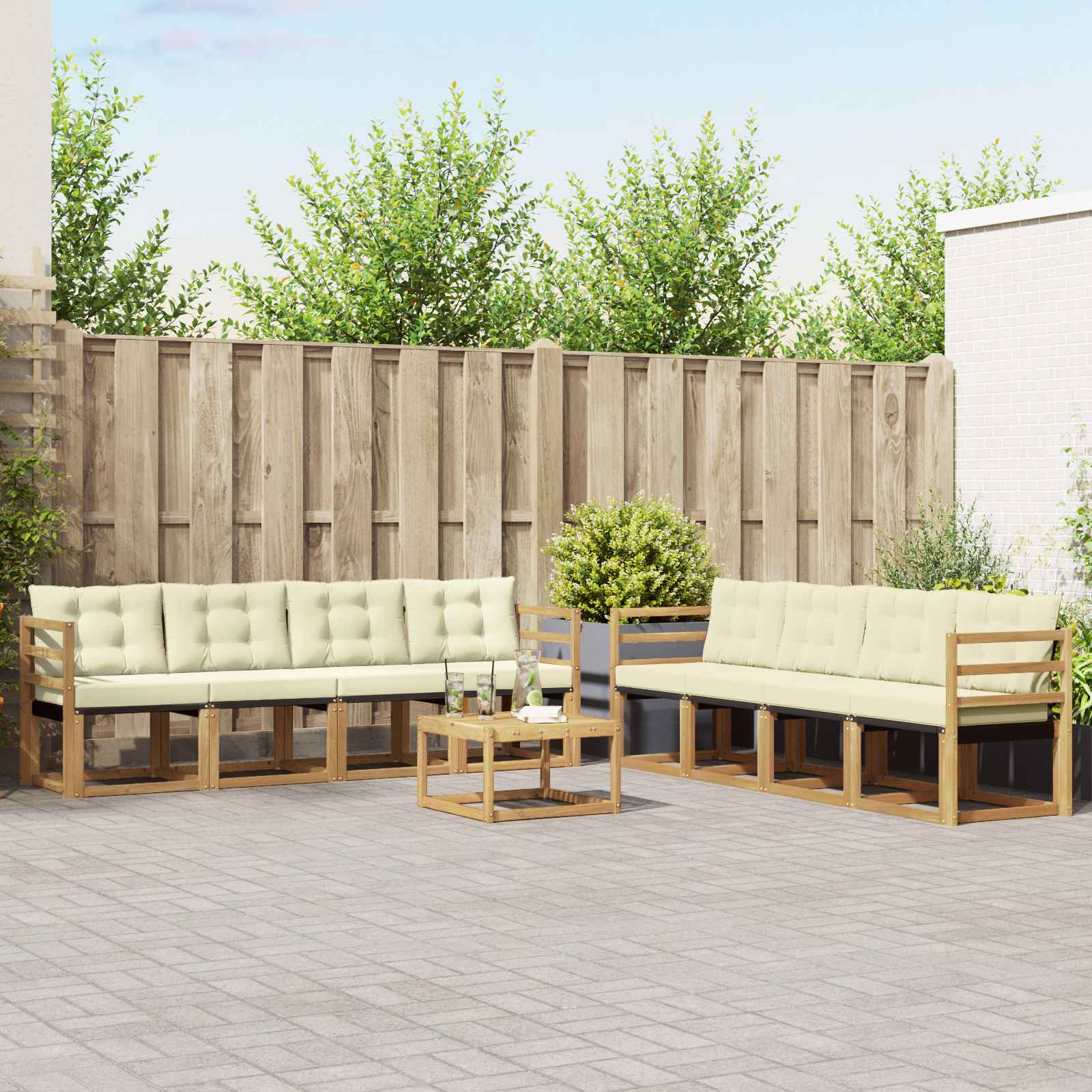vidaXL Buiten bankenset met kussen 9 pcs Natuurlijk en Crème