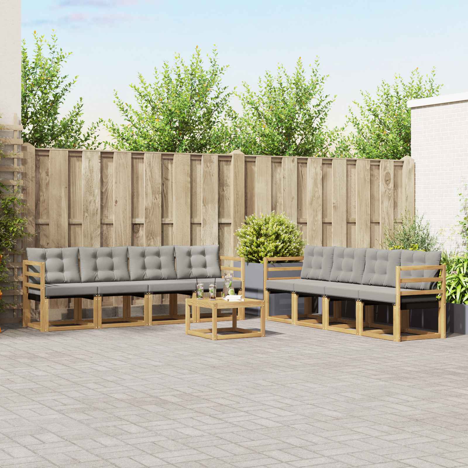 vidaXL Buiten bankenset met kussen 9 pcs Natuurlijk en Crème