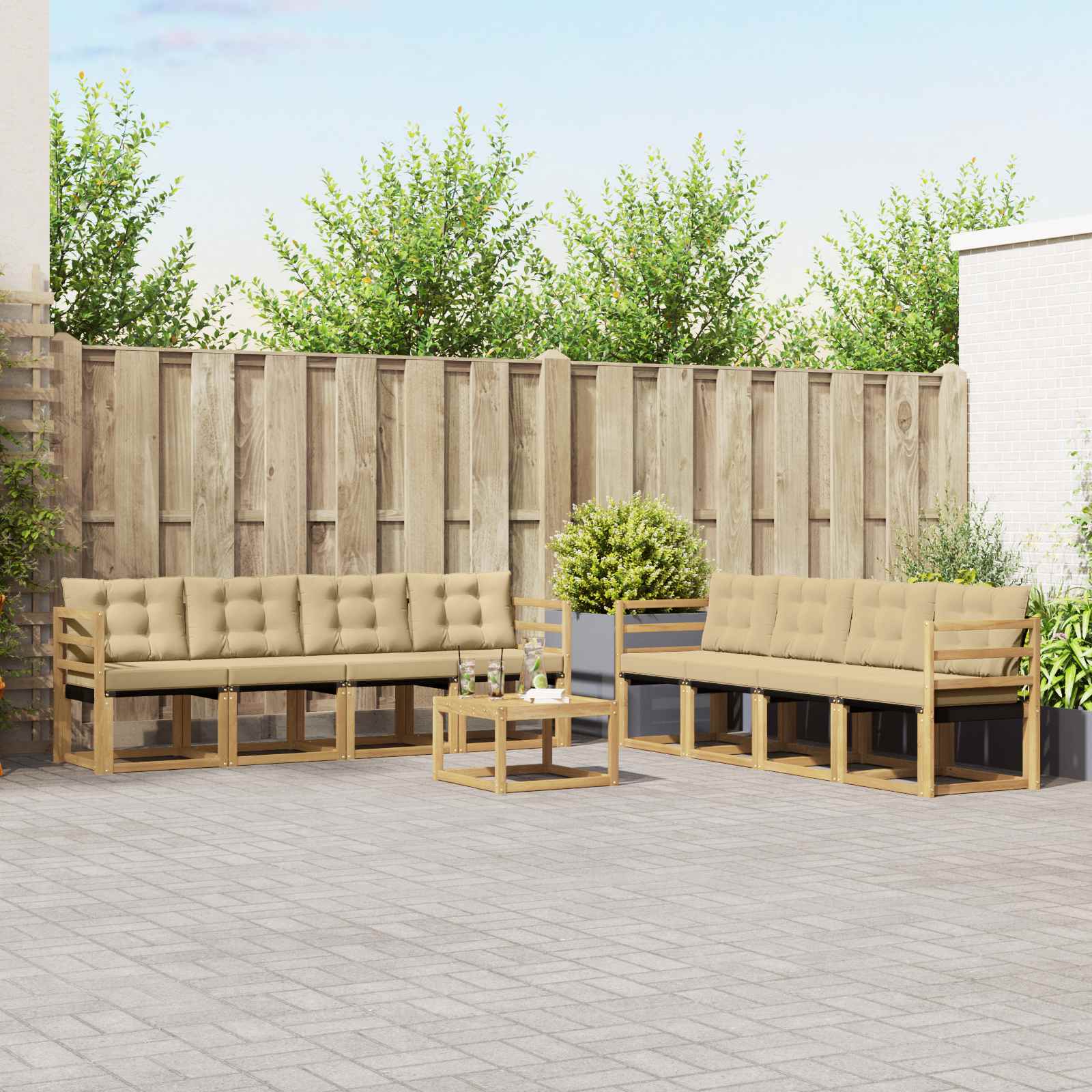 vidaXL Buiten bankenset met kussen 9 pcs Natuurlijk en Crème
